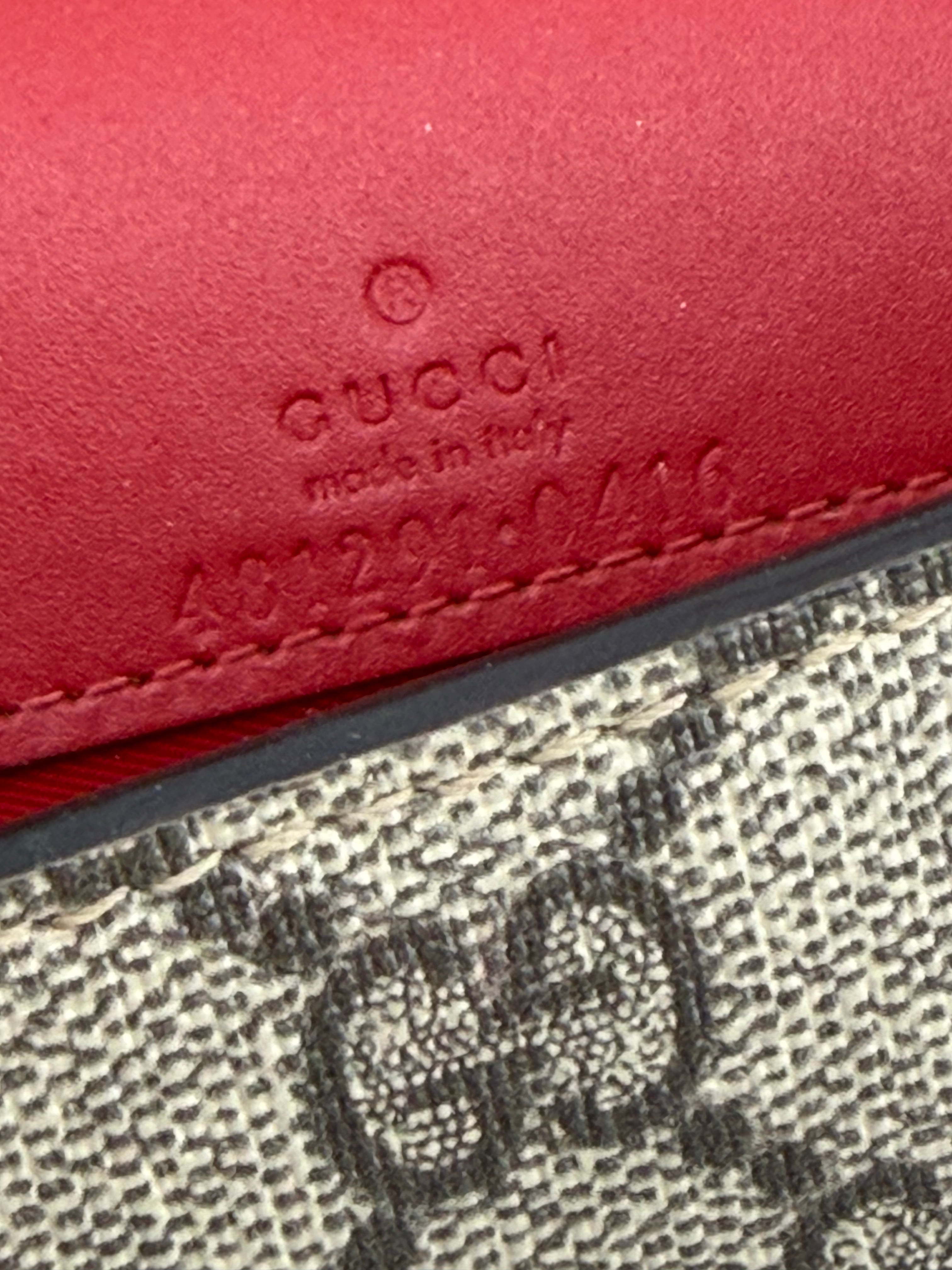 Gucci GG Supreme Cherry Crystal Mini Chain Wallet Crossbody Bag Red