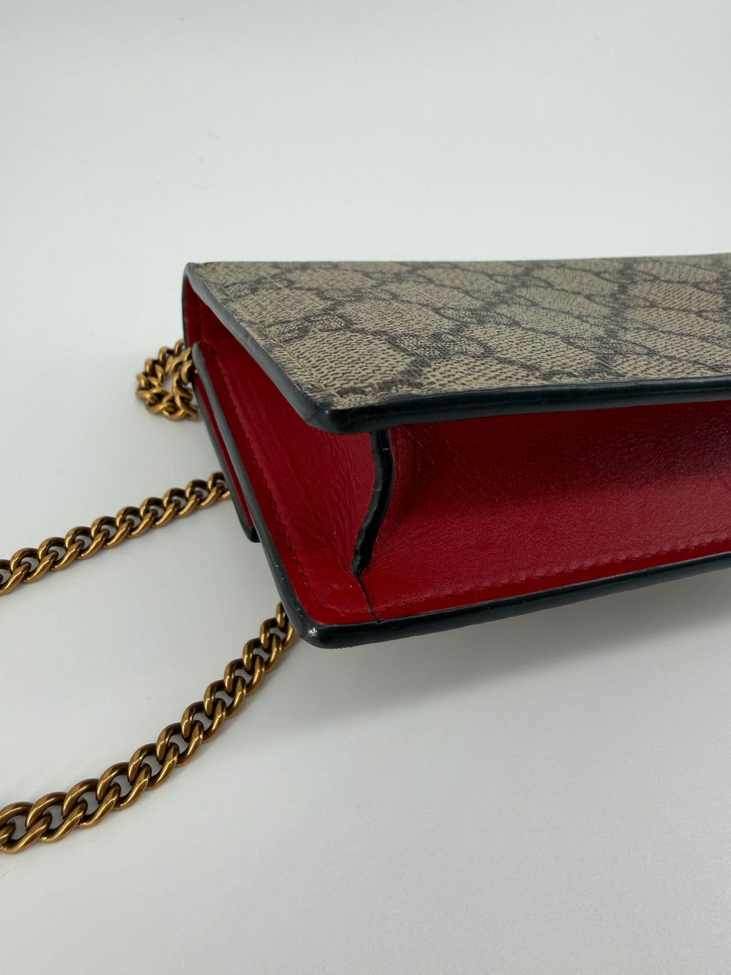 Gucci GG Supreme Cherry Crystal Mini Chain Wallet Crossbody Bag Red