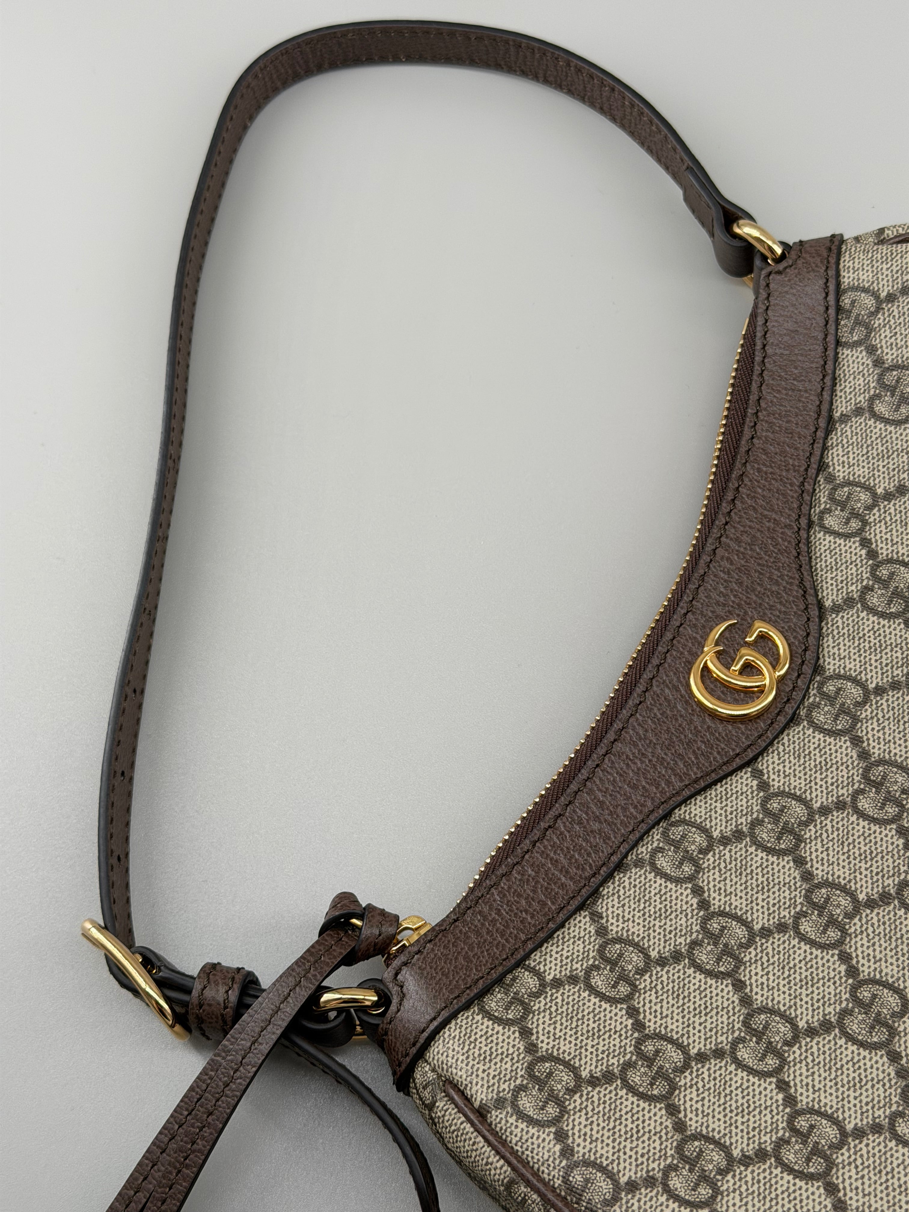 GG Supreme Monogram Textured Dollar Calfskin Small Ophidia Hobo Beige Ebony New Acero
