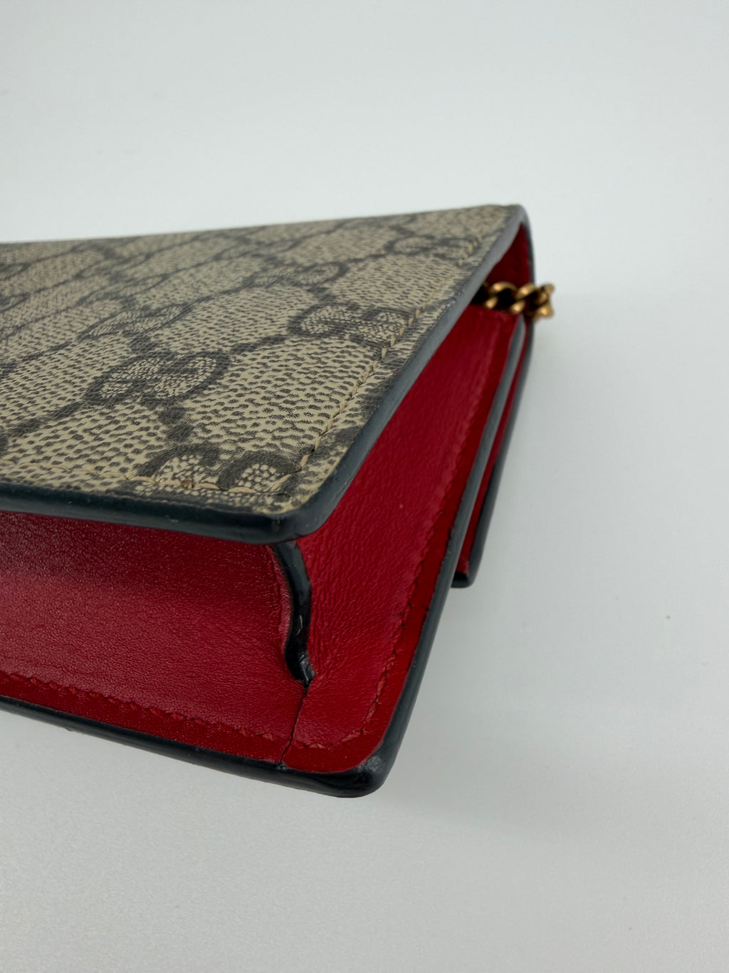 Gucci GG Supreme Cherry Crystal Mini Chain Wallet Crossbody Bag Red