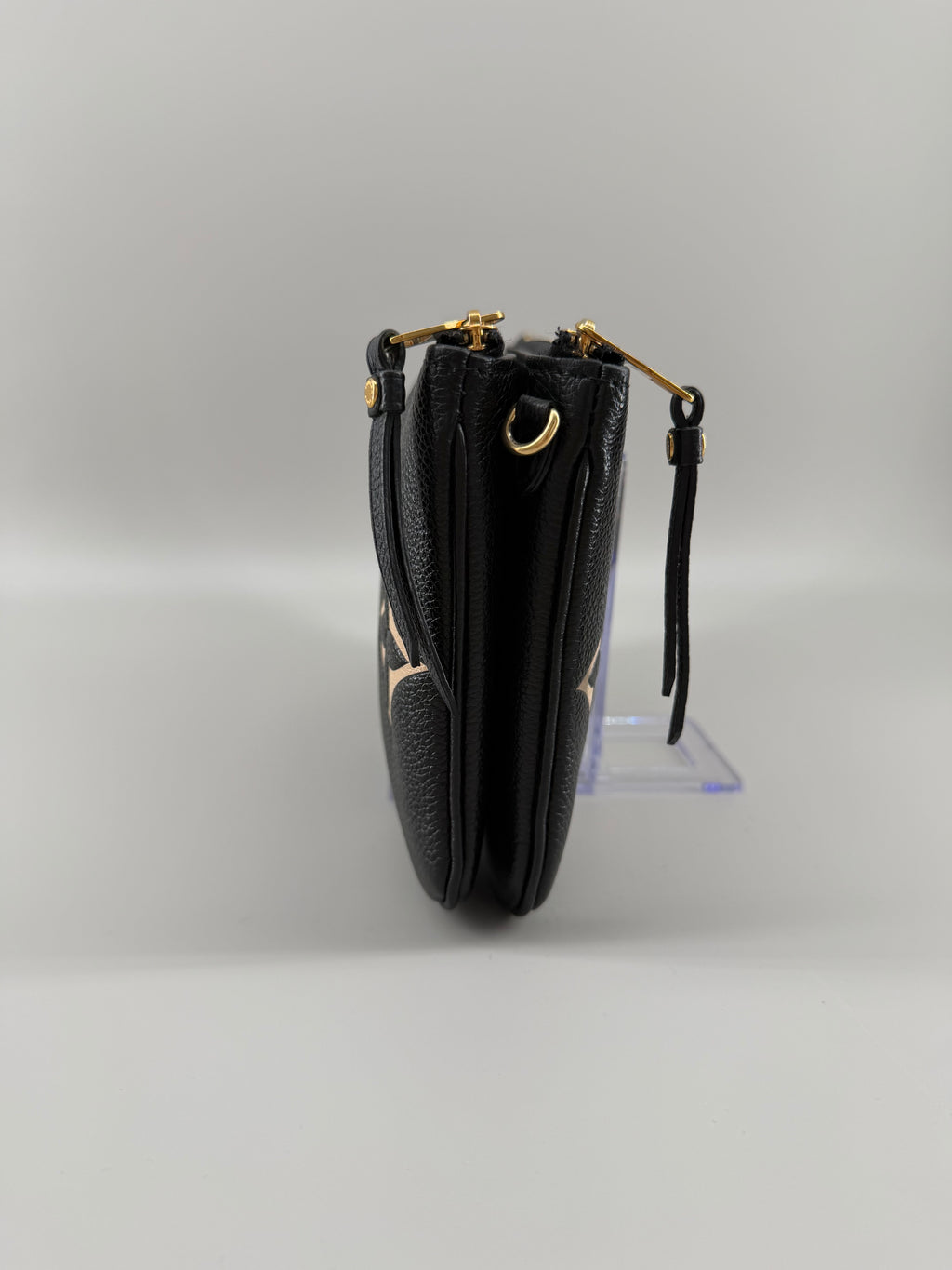 Louis Vuitton Double Zip Pochette Giant Monogram Empreinte Black Beige Crossbody Bag RFID Full Set w/ Receipt