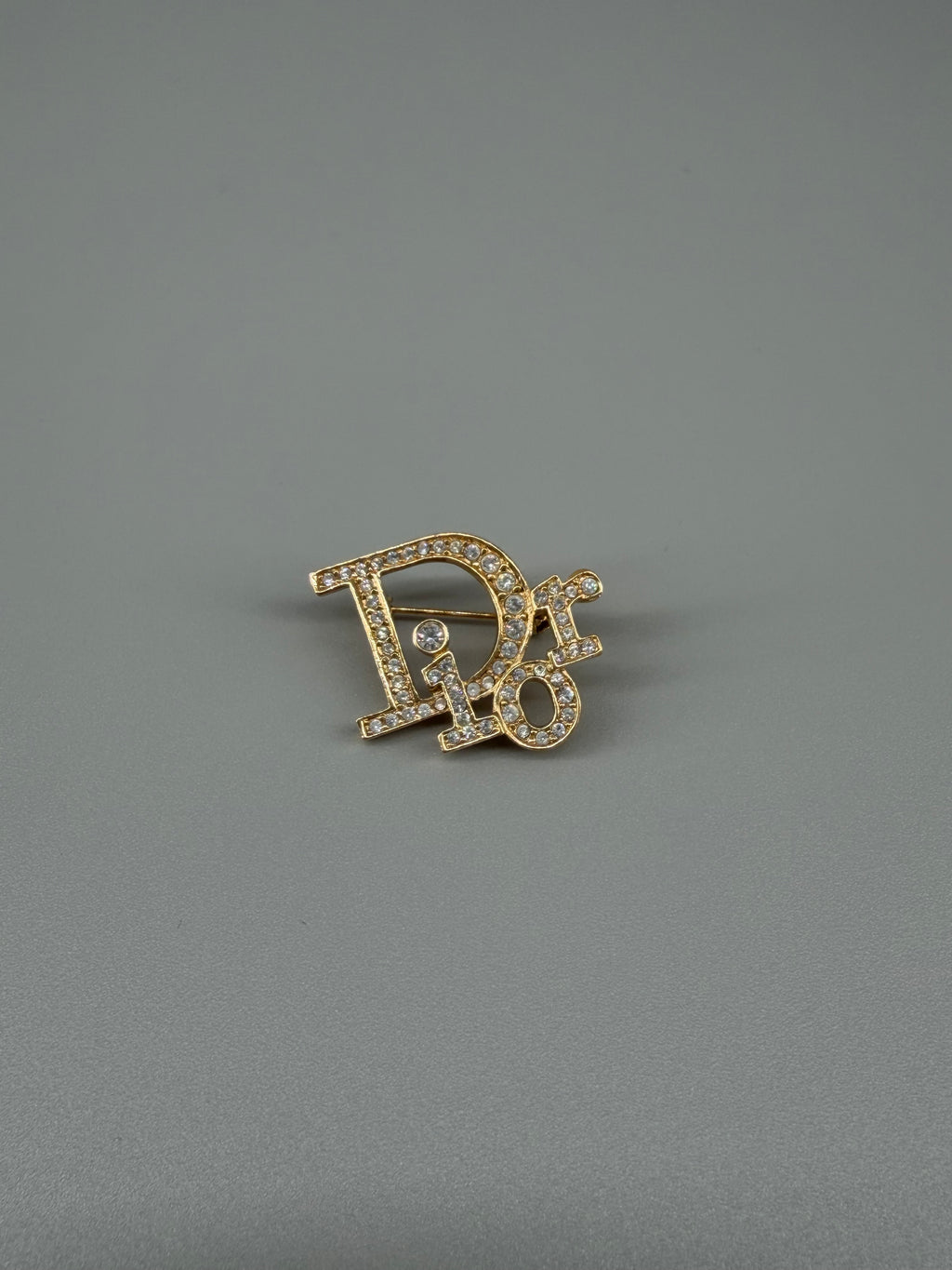 Vintage Christian Dior CD Logo Crystal Brooch – Gold-Tone Rhinestone Pin