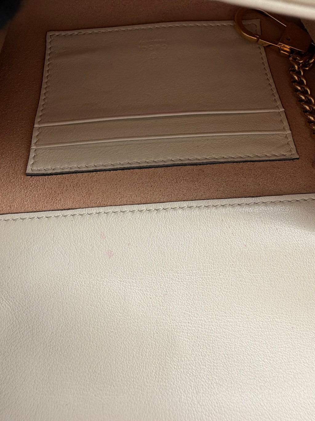 Gucci Rajah Ivory Leather Chain Wallet Crossbody with Web Stripe & Tiger Head