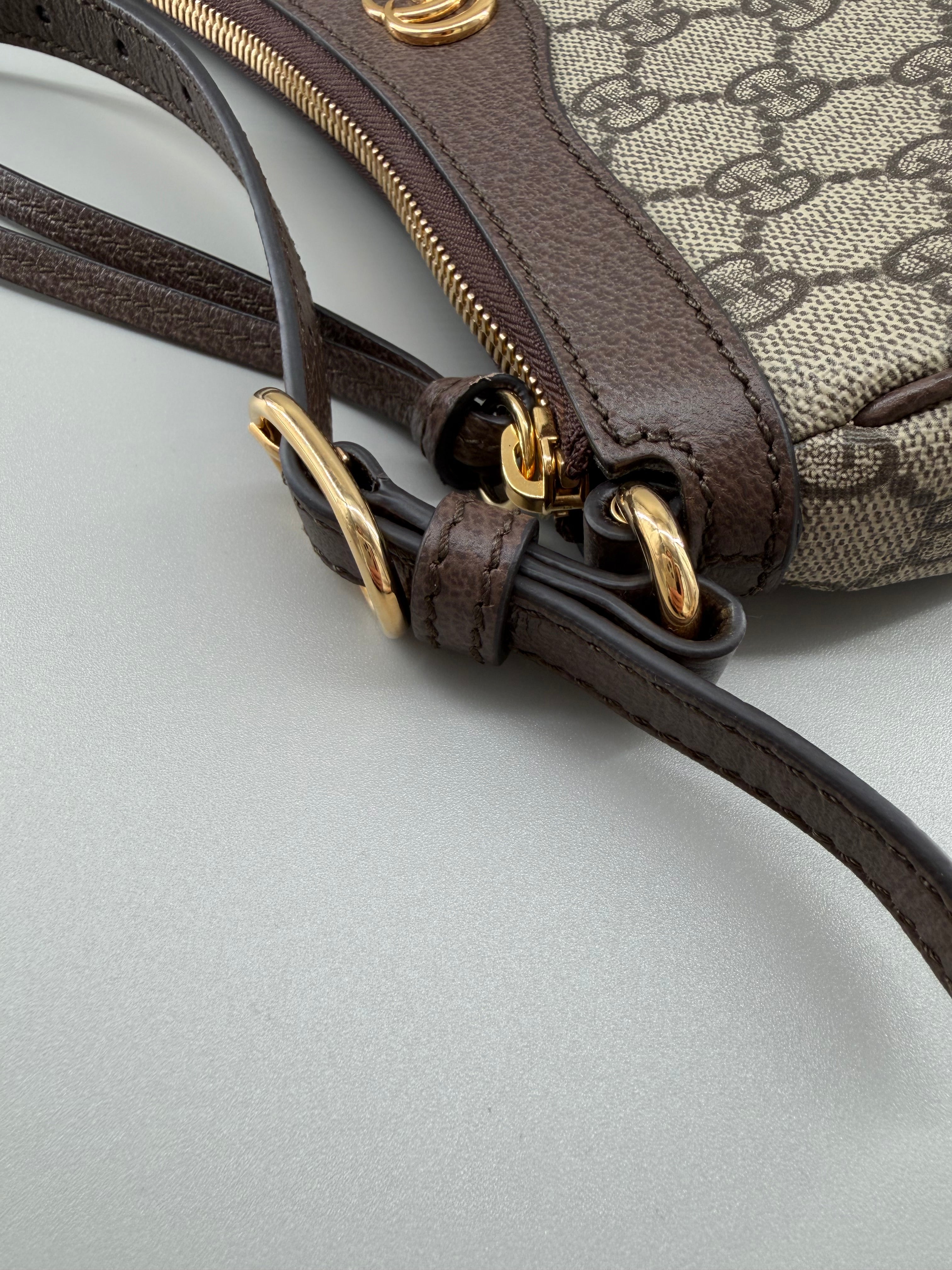 GG Supreme Monogram Textured Dollar Calfskin Small Ophidia Hobo Beige Ebony New Acero