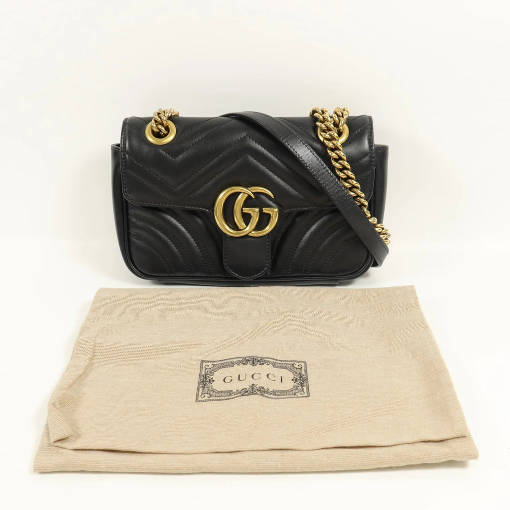 Gucci GG Marmont Small Chain Shoulder Bag Black Calfskin