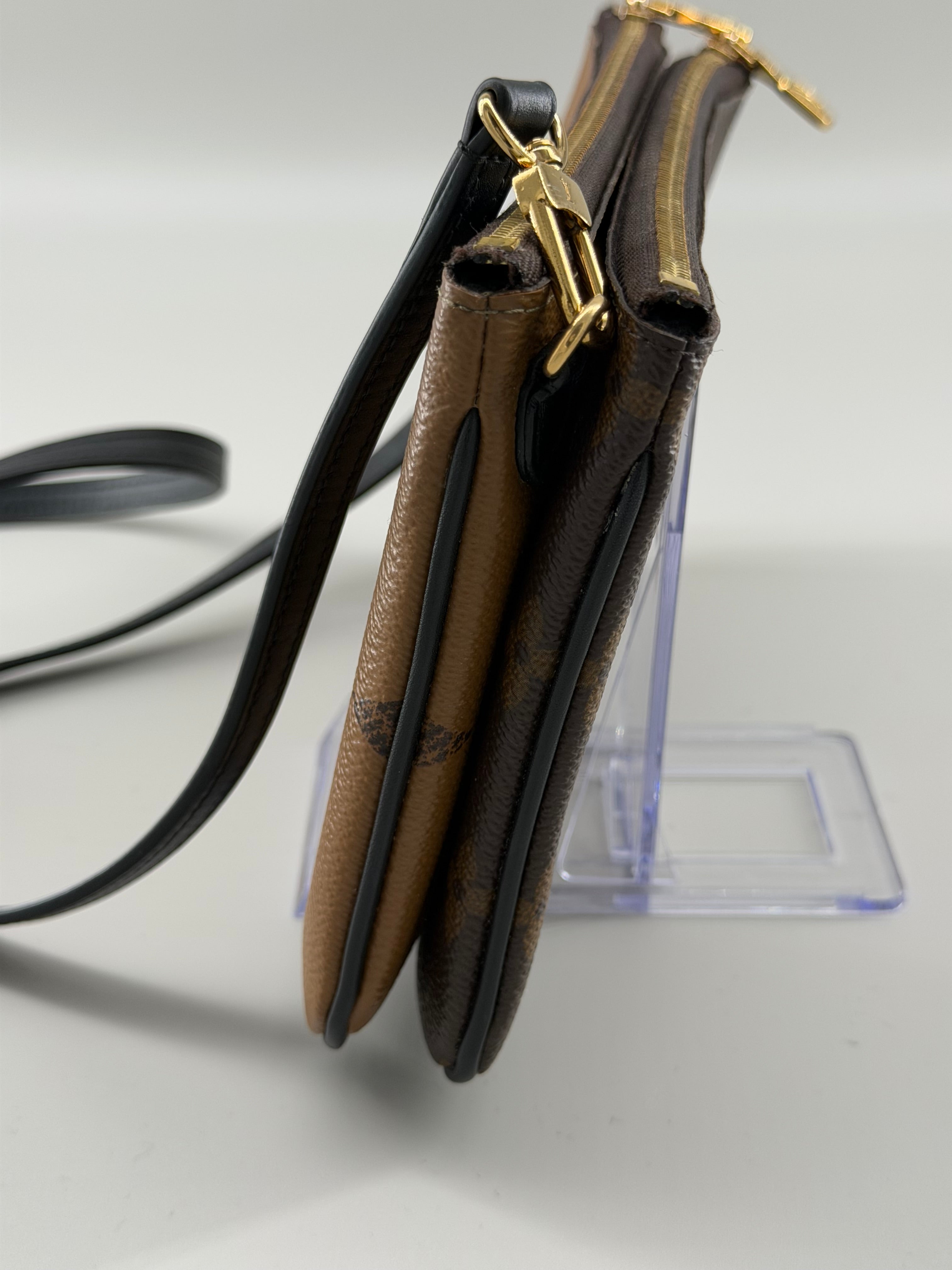 Louis Vuitton Double Zip Pochette Giant Monogram Reverse Canvas Crossbody Bag RFID Full Set w/ Receipt