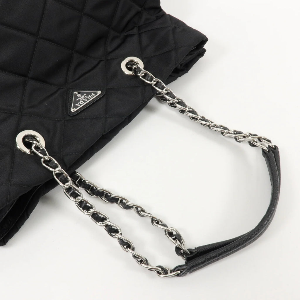 PRADA Quilted Tessuto Tote Bag 2 Way Shoulder Bag Black Nylon