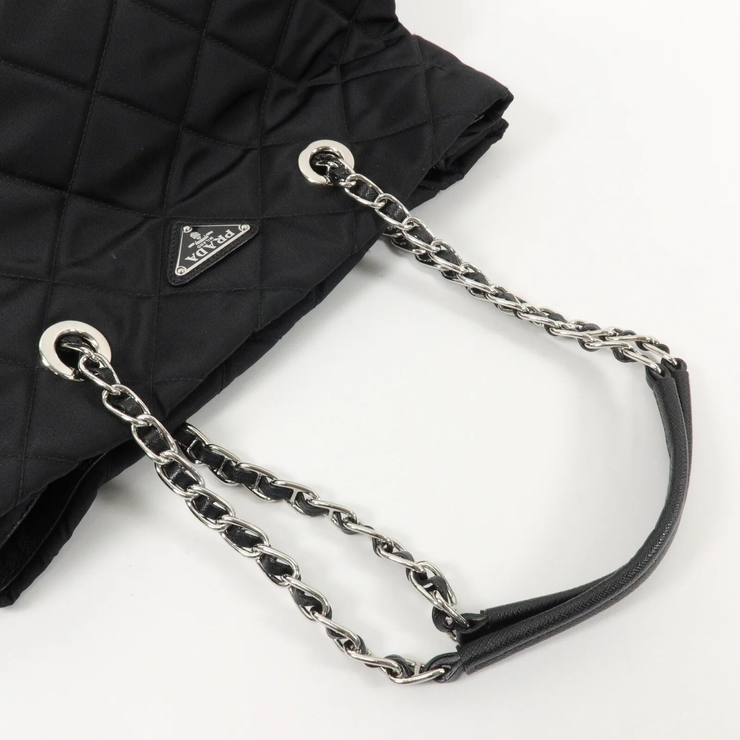 PRADA Quilted Tessuto Tote Bag 2 Way Shoulder Bag Black Nylon