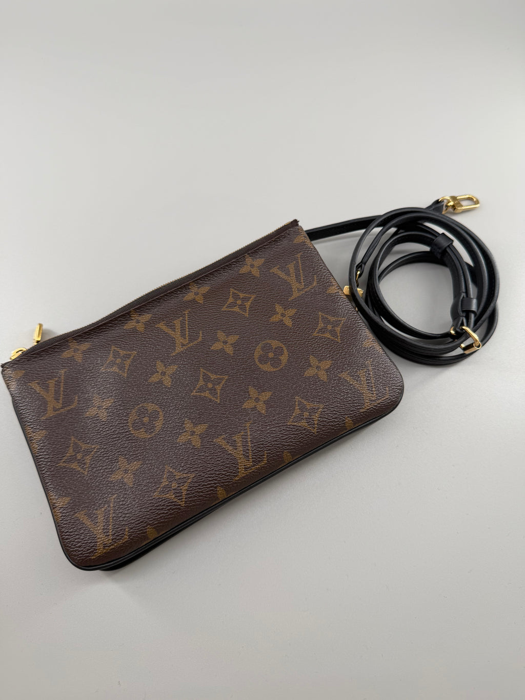 Louis Vuitton Double Zip Pochette Giant Monogram Reverse Canvas Crossbody Bag RFID Full Set w/ Receipt