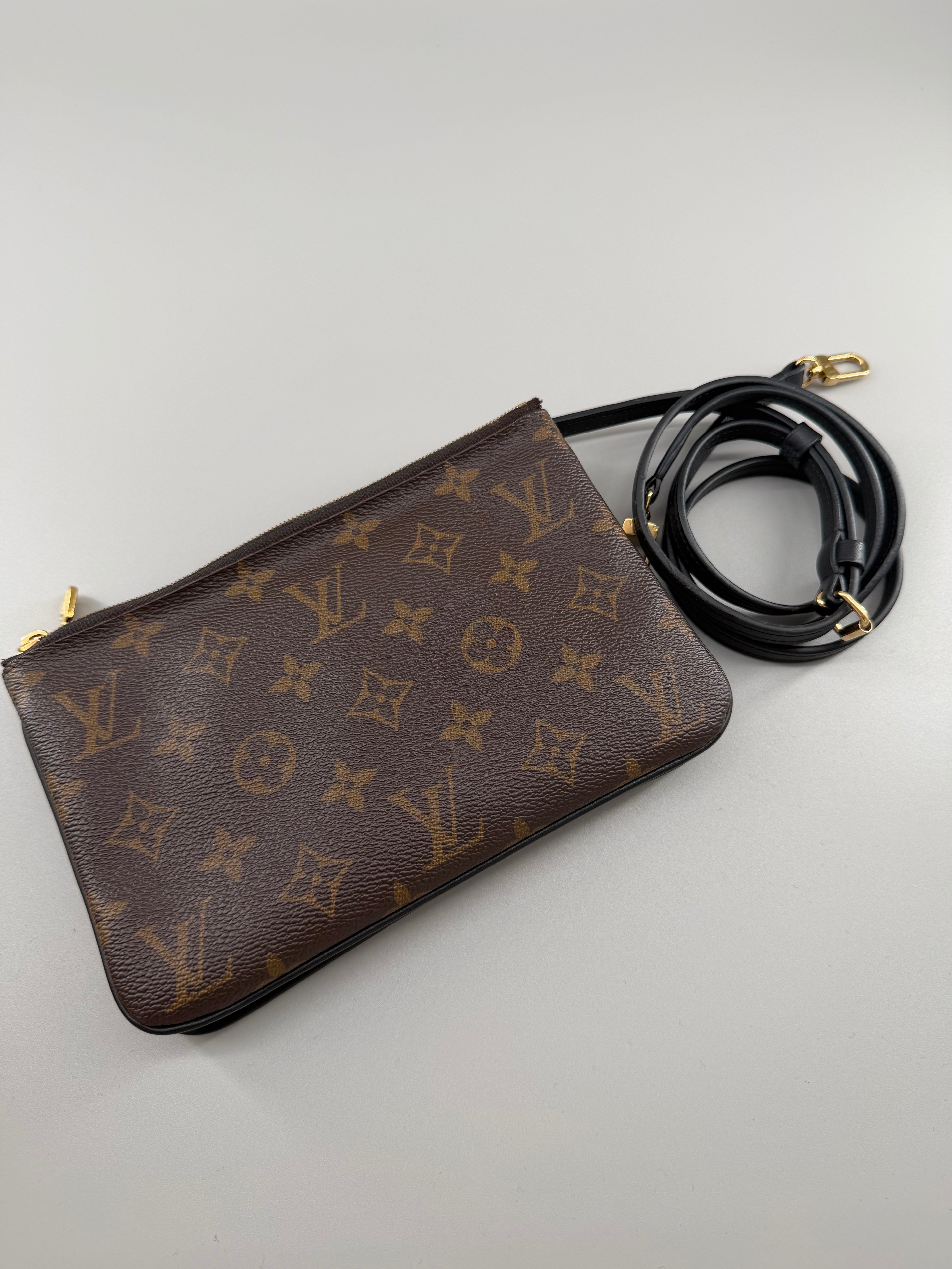 Louis Vuitton Double Zip Pochette Giant Monogram Reverse Canvas Crossbody Bag RFID Full Set w/ Receipt