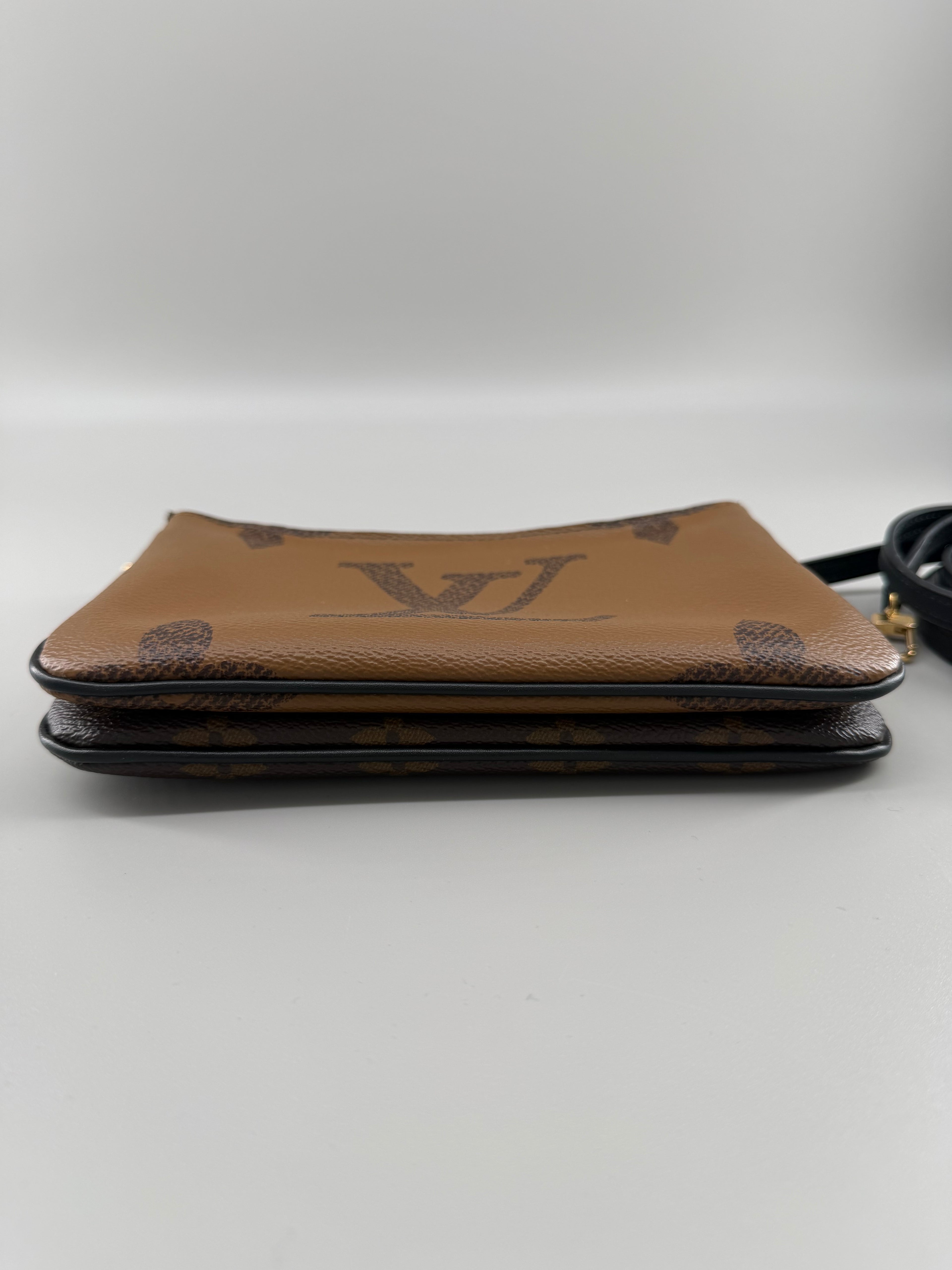 Louis Vuitton Double Zip Pochette Giant Monogram Reverse Canvas Crossbody Bag RFID Full Set w/ Receipt
