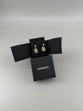 Chanel Gold-Tone CC Logo Drop Hoop Earrings with Box