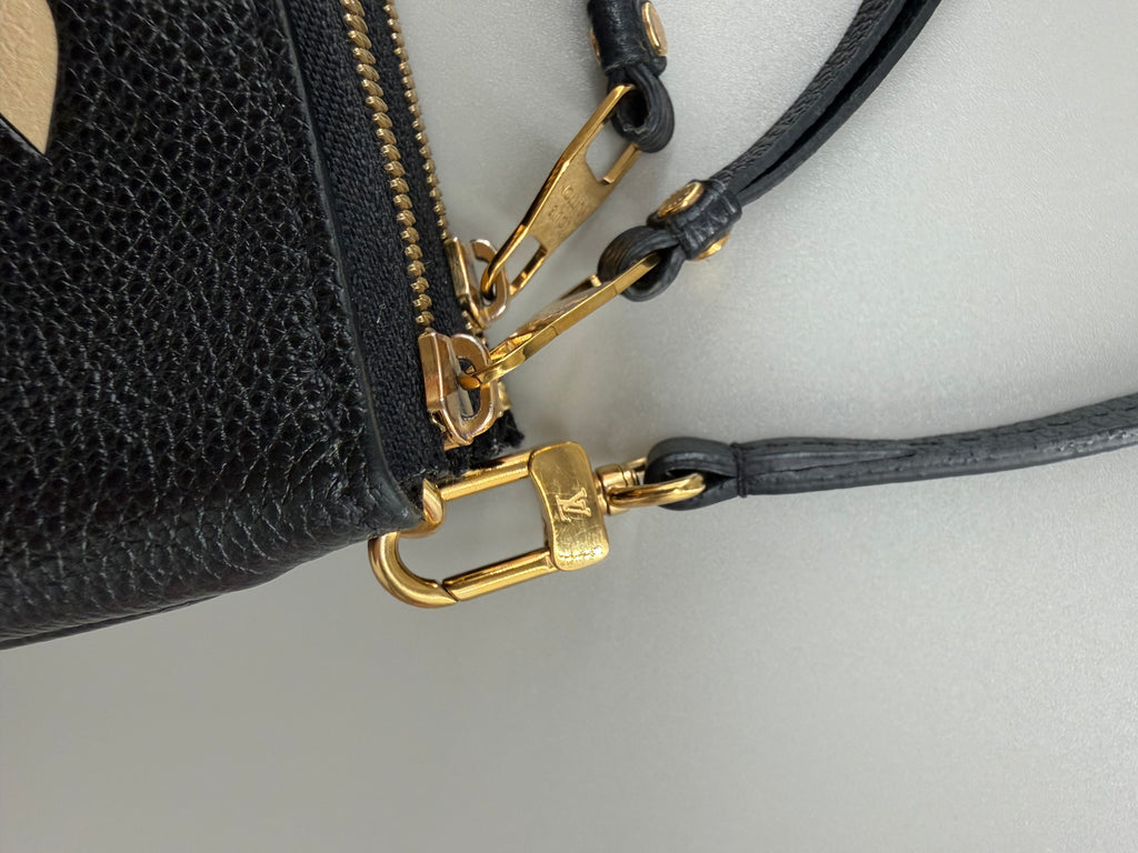 Louis Vuitton Double Zip Pochette Giant Monogram Empreinte Black Beige Crossbody Bag RFID Full Set w/ Receipt