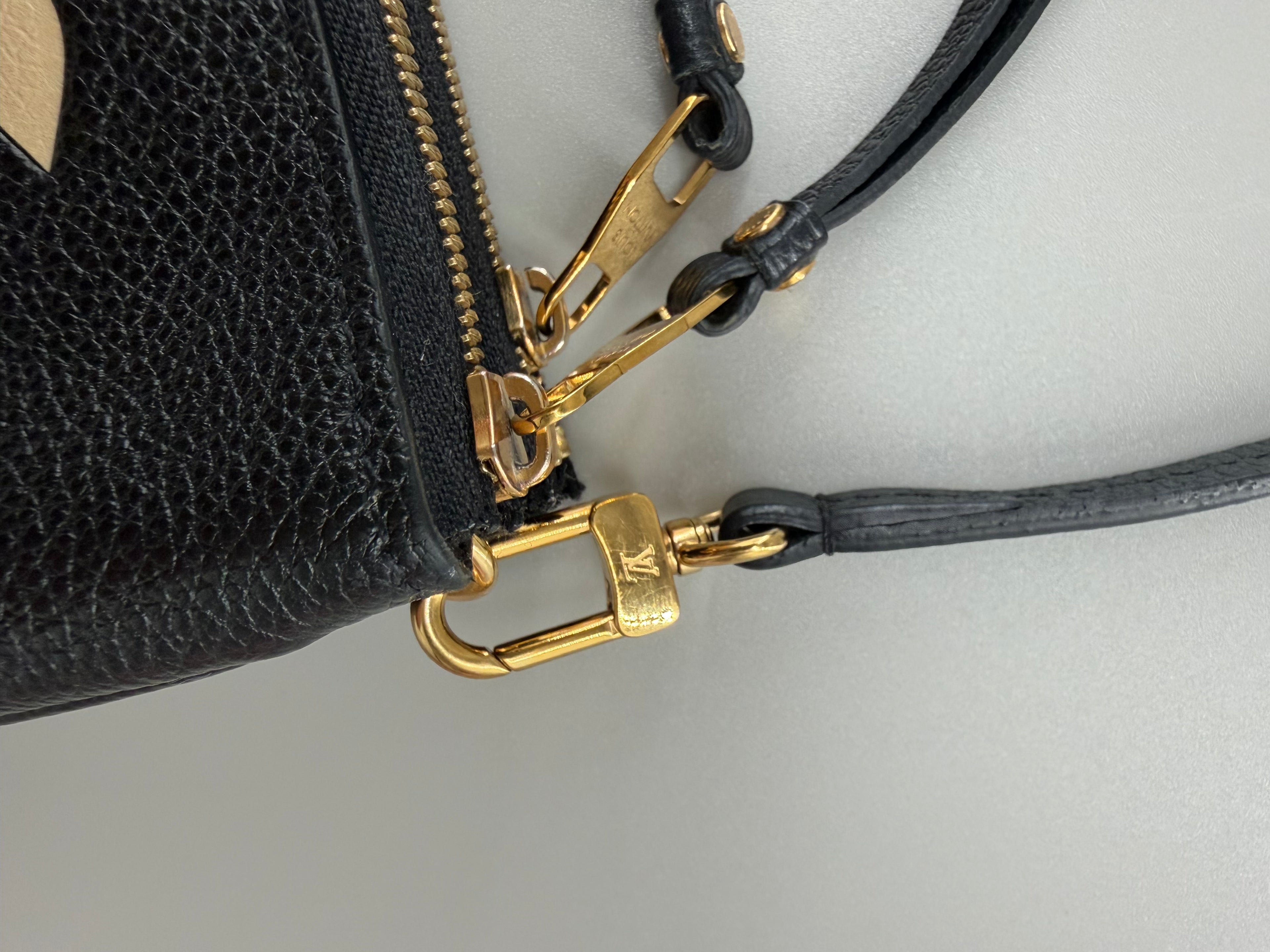 Louis Vuitton Double Zip Pochette Giant Monogram Empreinte Black Beige Crossbody Bag RFID Full Set w/ Receipt