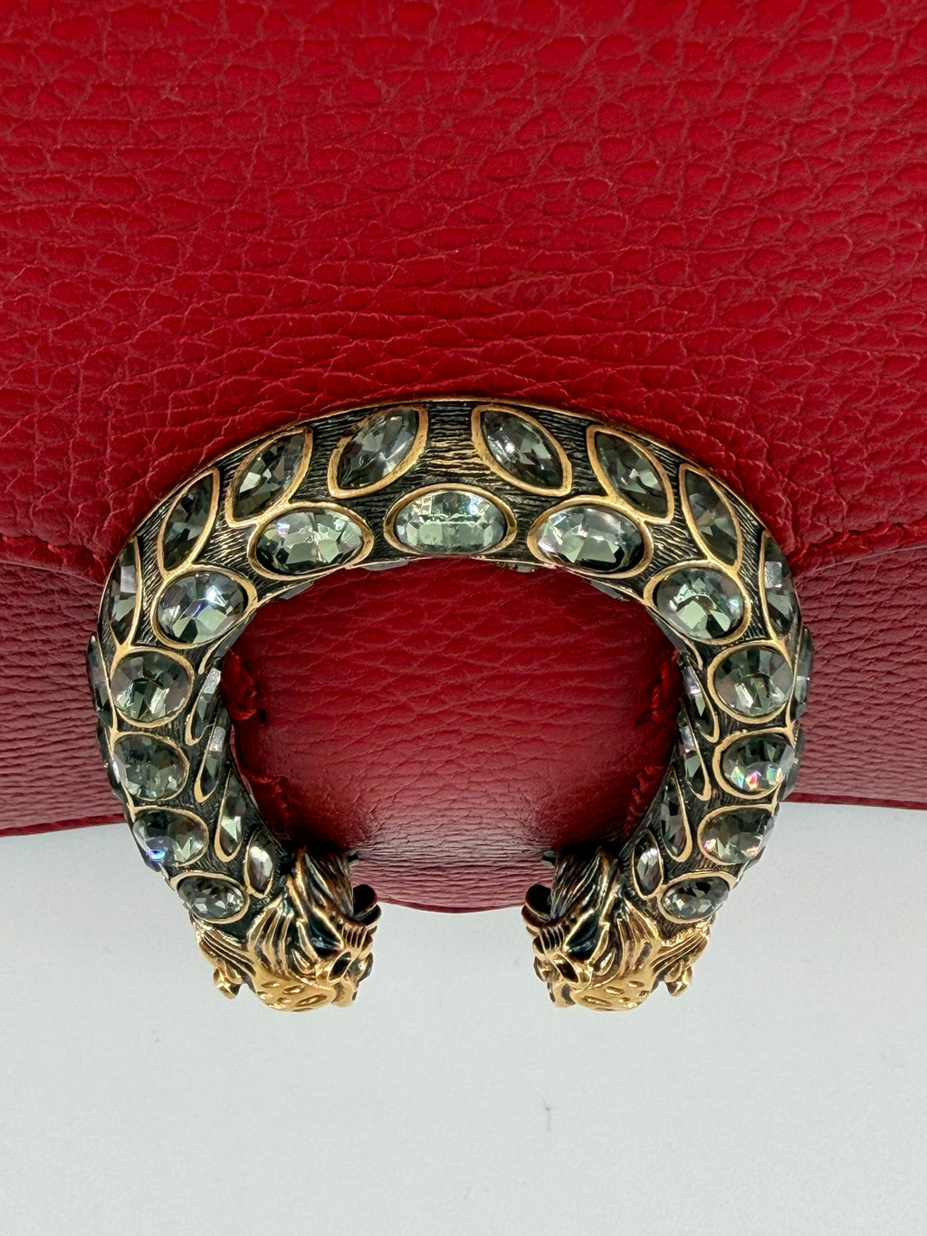 Gucci Dionysus Medium Red Leather Crystal Tiger Head Shoulder Bag