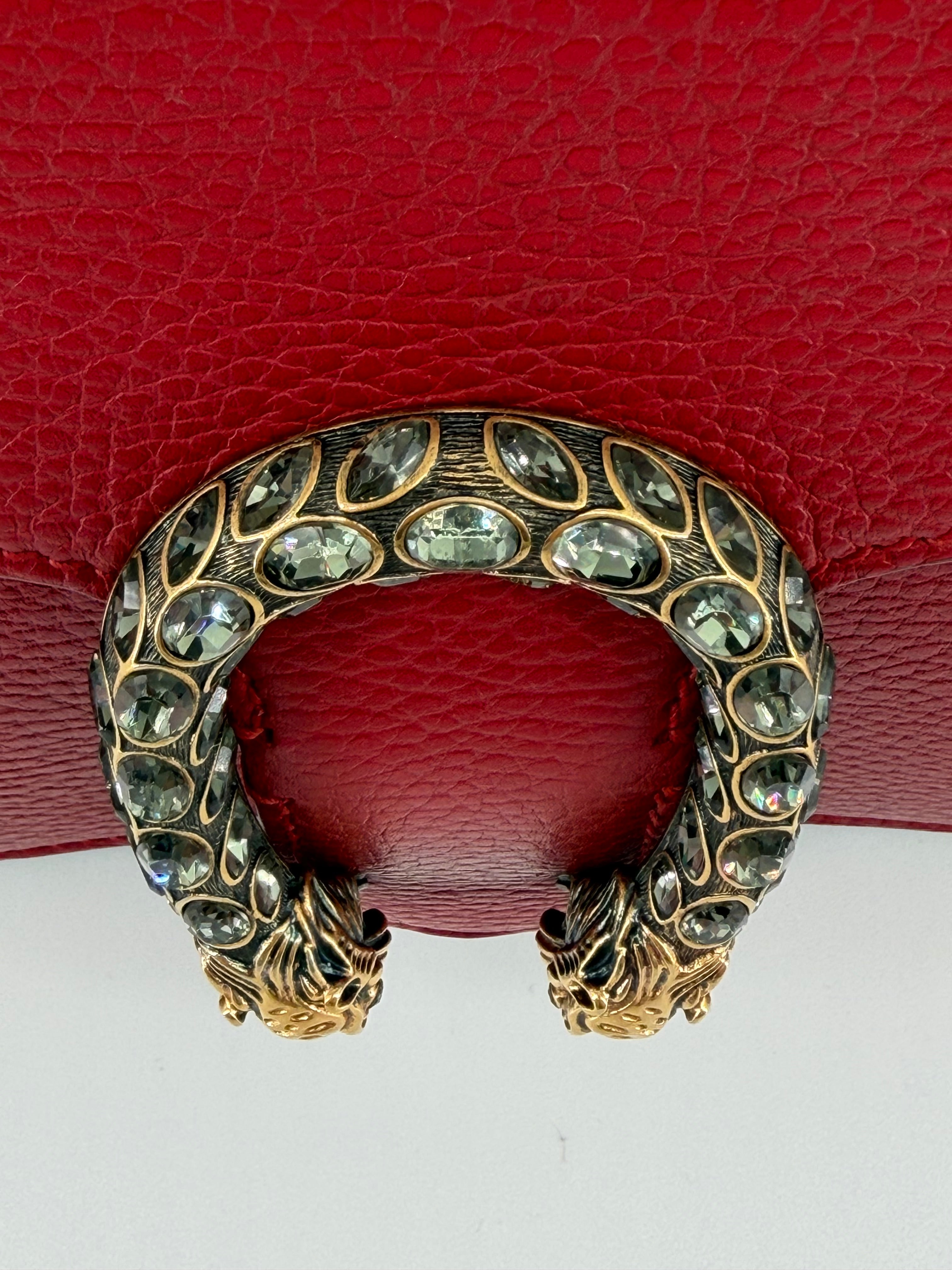 Gucci Dionysus Medium Red Leather Crystal Tiger Head Shoulder Bag