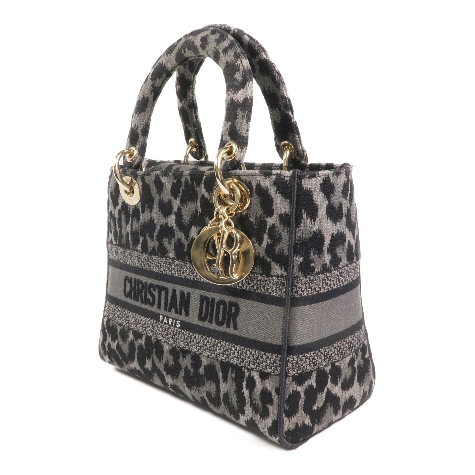 Christian Dior Lady D-Lite Medium Mizza Leopard Embroidered Canvas Bag