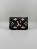 Louis Vuitton Double Zip Pochette Giant Monogram Empreinte Black Beige Crossbody Bag RFID Full Set w/ Receipt