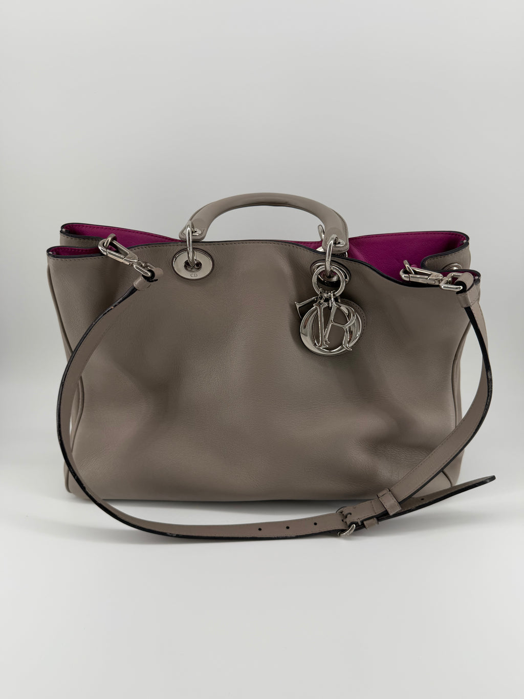 Christian Dior Large Diorissimo Gray Calfskin Tote Bag with Strap & Pouch