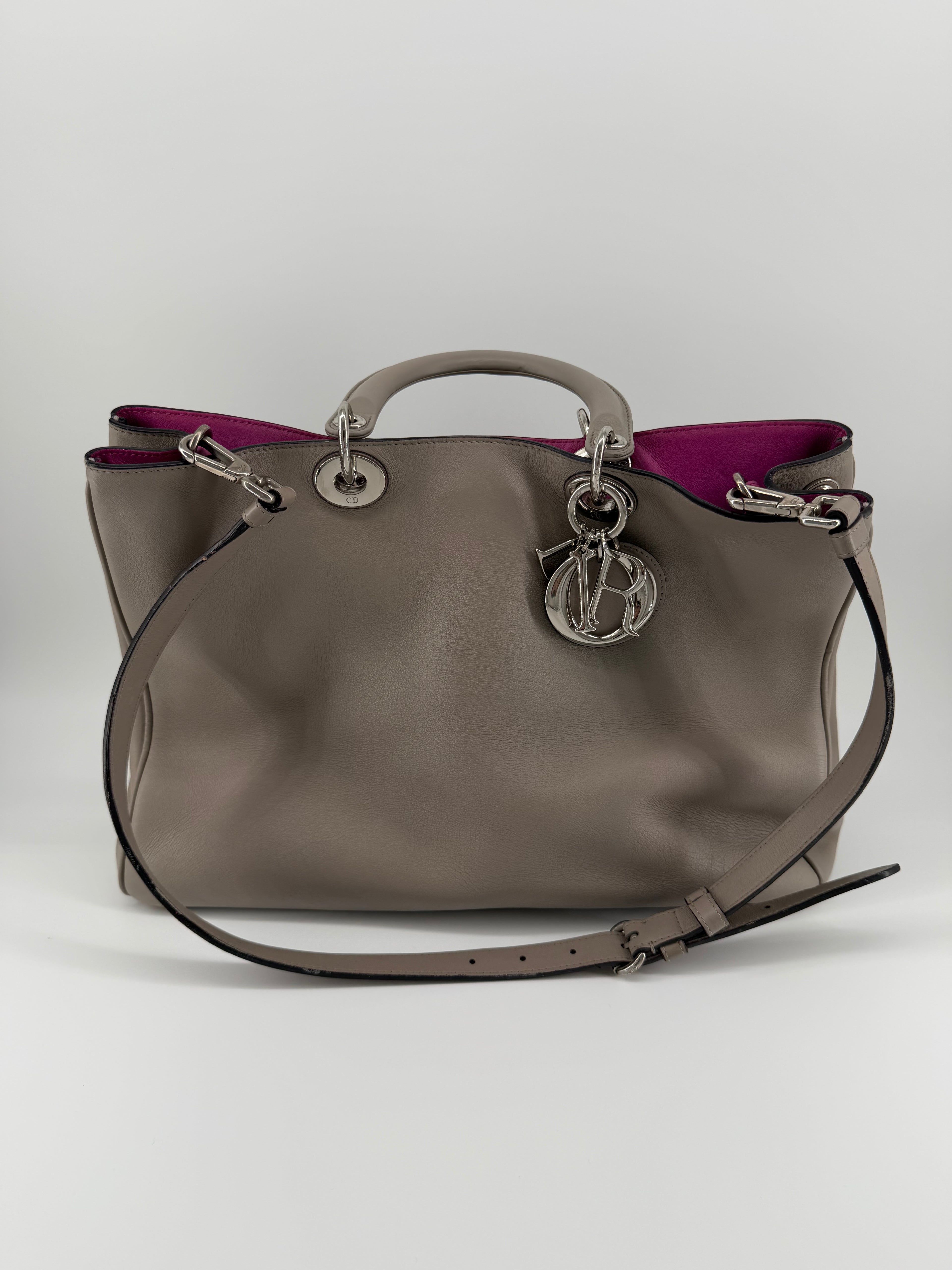 Christian Dior Large Diorissimo Gray Calfskin Tote Bag with Strap & Pouch