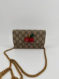 Gucci GG Supreme Cherry Crystal Mini Chain Wallet Crossbody Bag Red