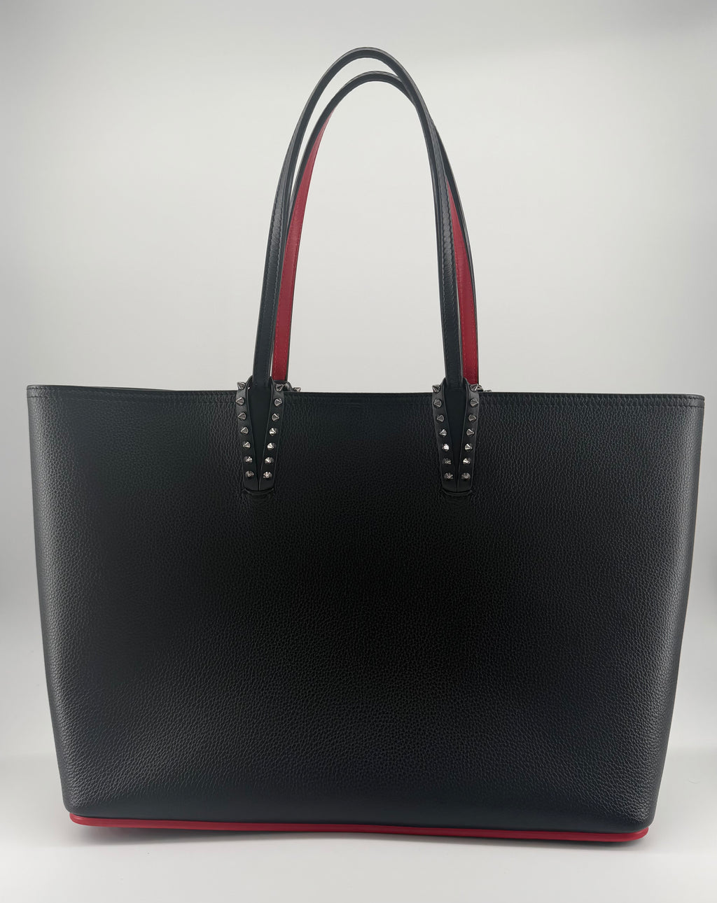 Christian Louboutin Cabata Large Tote Black Calfskin Leather Red Interior