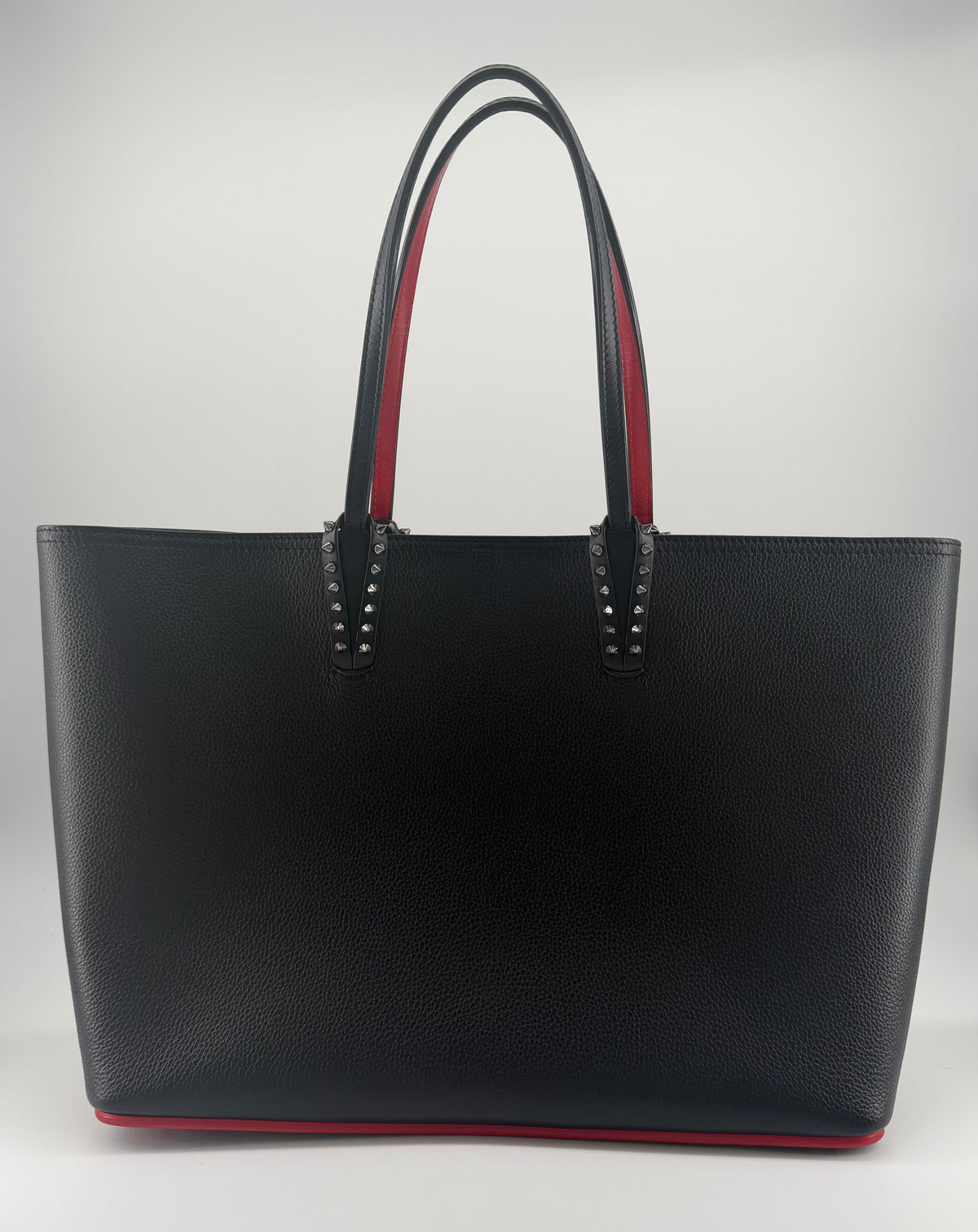 Christian Louboutin Cabata Large Tote Black Calfskin Leather Red Interior