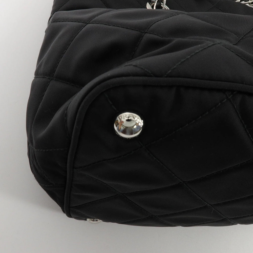 PRADA Quilted Tessuto Tote Bag 2 Way Shoulder Bag Black Nylon