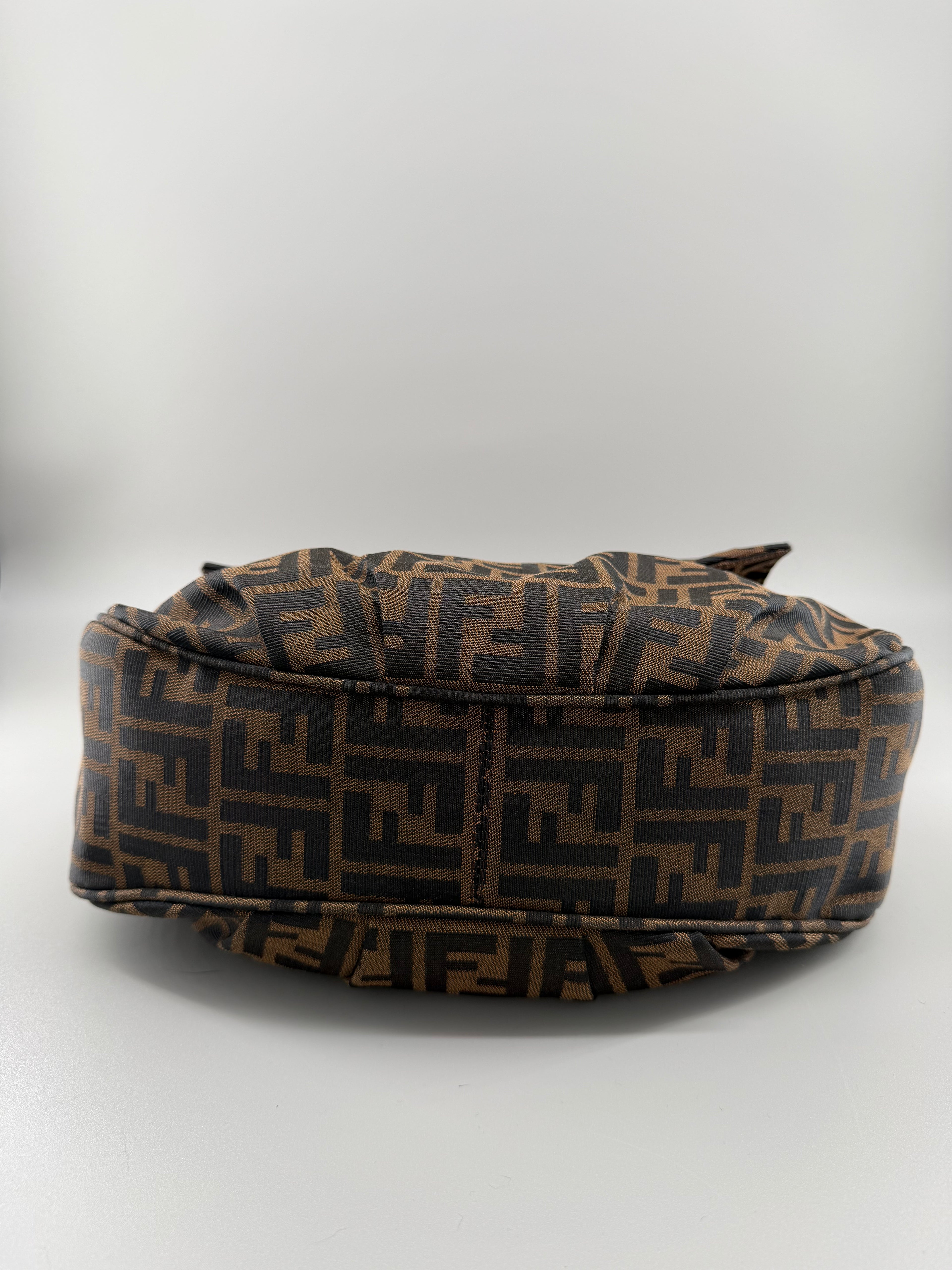 Fendi Mia Zucca Flap Shoulder Bag Tobacco FF Canvas with Oversized Logo Buckle & Dust Bag