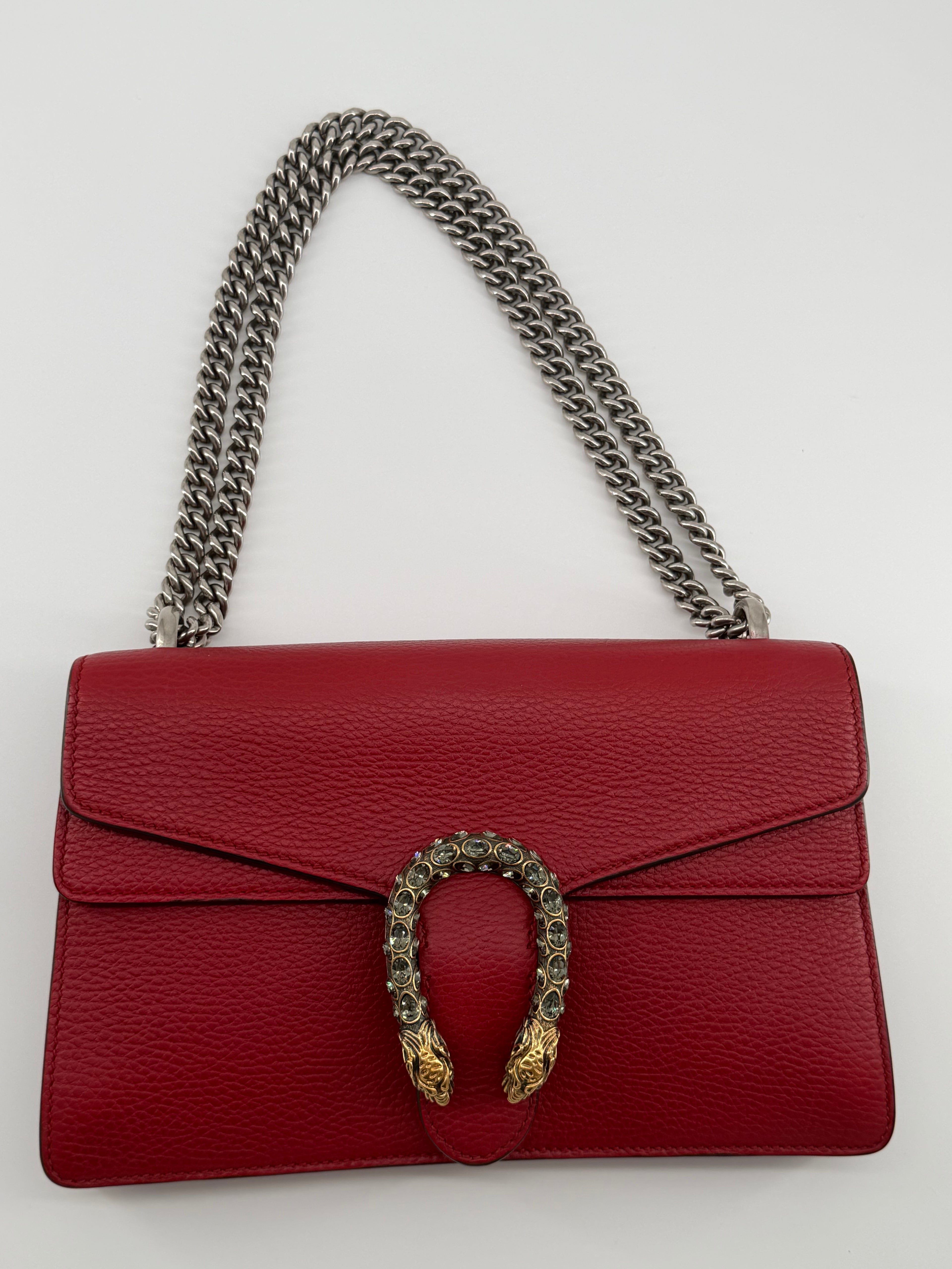 Gucci Dionysus Medium Red Leather Crystal Tiger Head Shoulder Bag