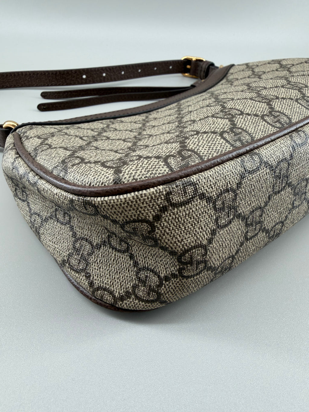 GG Supreme Monogram Textured Dollar Calfskin Small Ophidia Hobo Beige Ebony New Acero