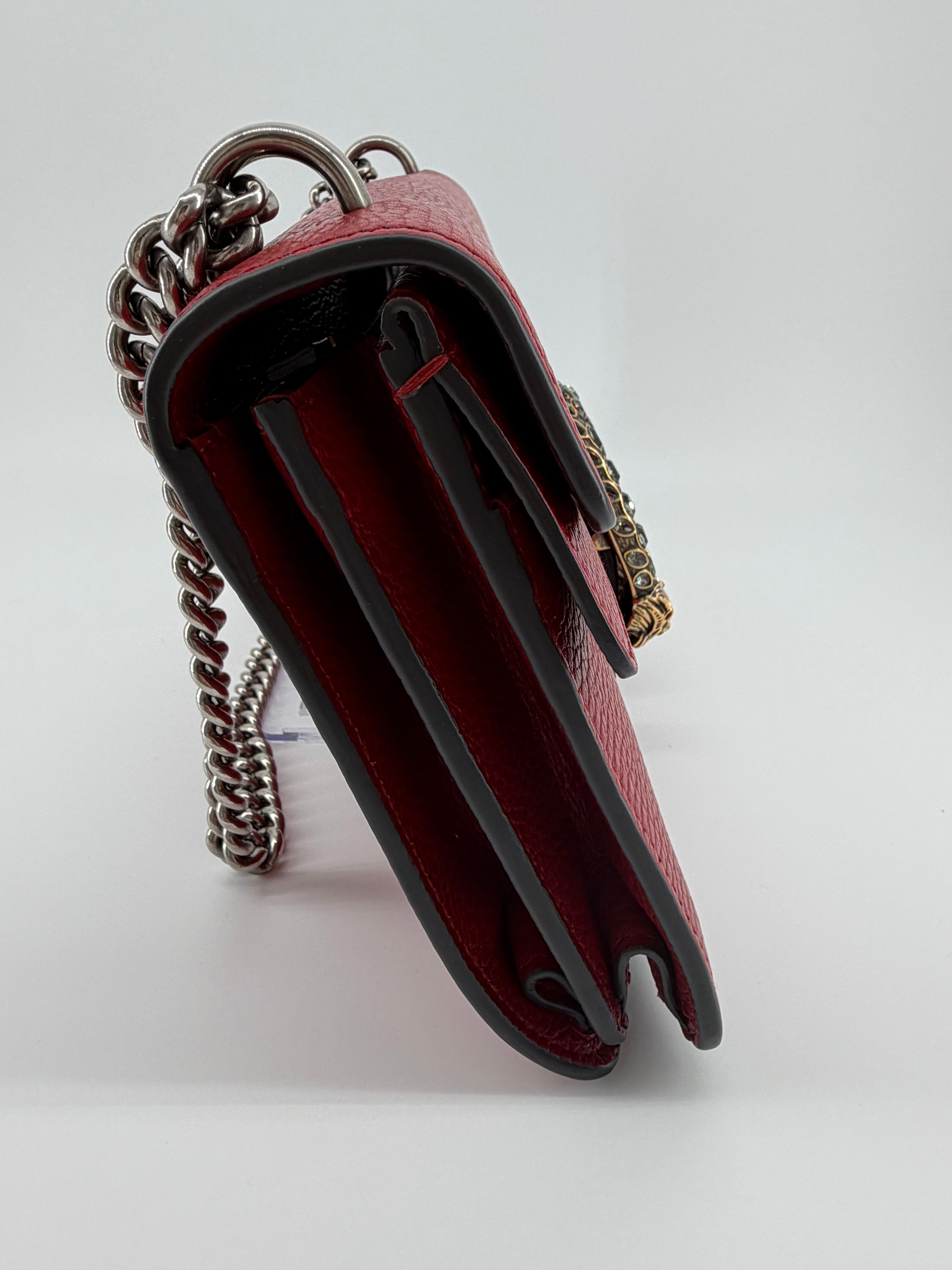 Gucci Dionysus Medium Red Leather Crystal Tiger Head Shoulder Bag