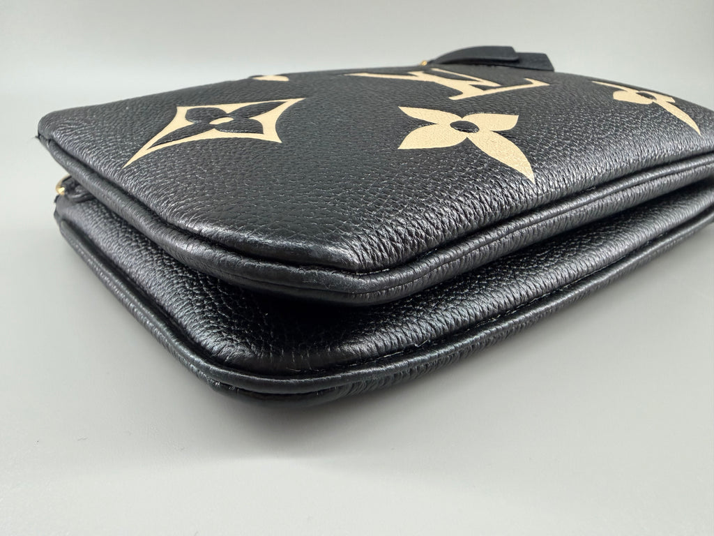 Louis Vuitton Double Zip Pochette Giant Monogram Empreinte Black Beige Crossbody Bag RFID Full Set w/ Receipt