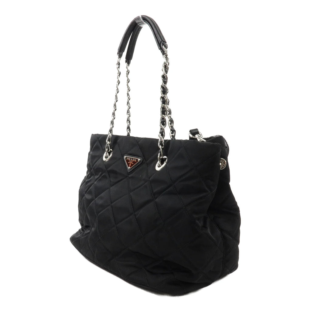 PRADA Quilted Tessuto Tote Bag 2 Way Shoulder Bag Black Nylon