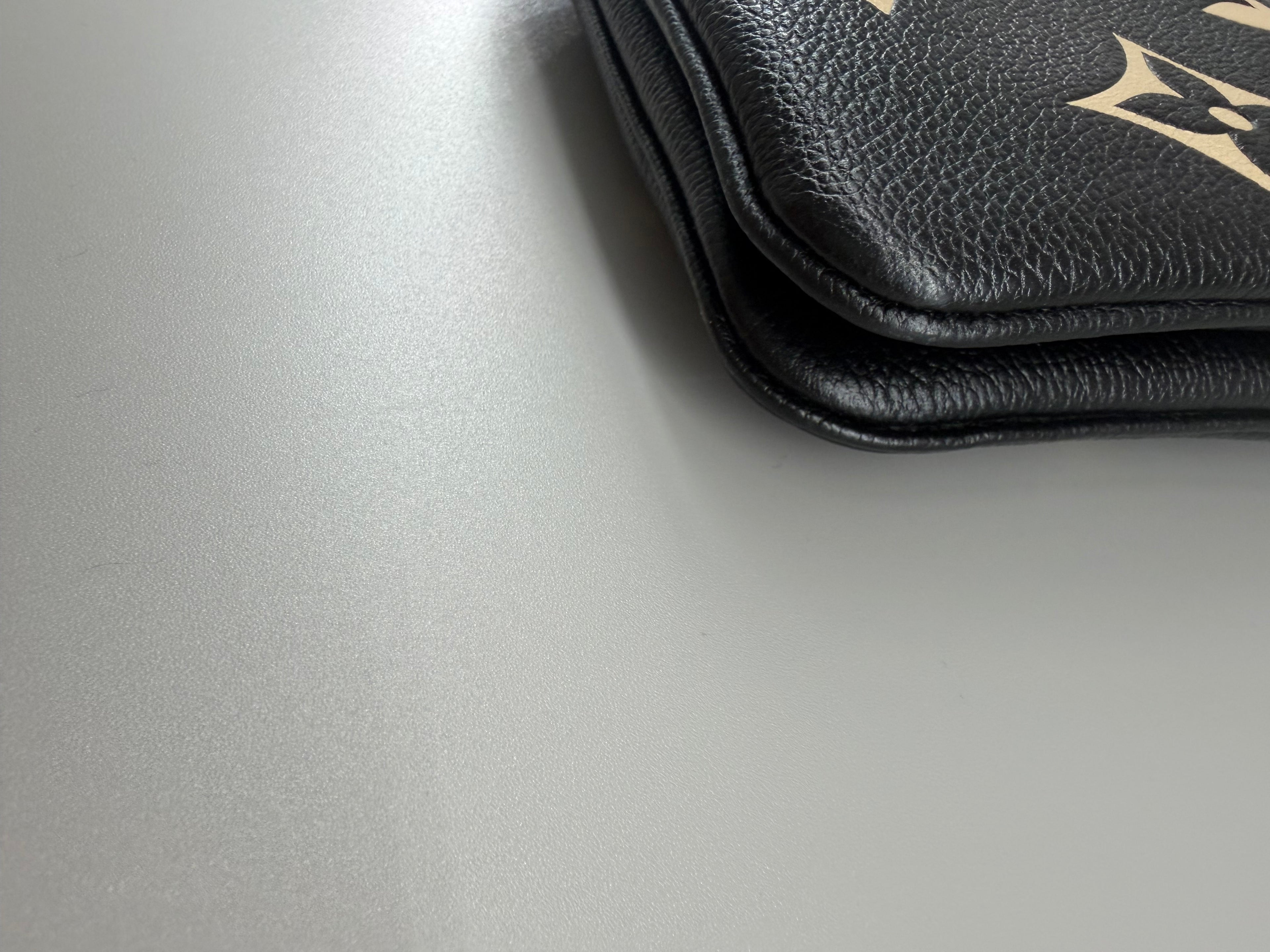 Louis Vuitton Double Zip Pochette Giant Monogram Empreinte Black Beige Crossbody Bag RFID Full Set w/ Receipt