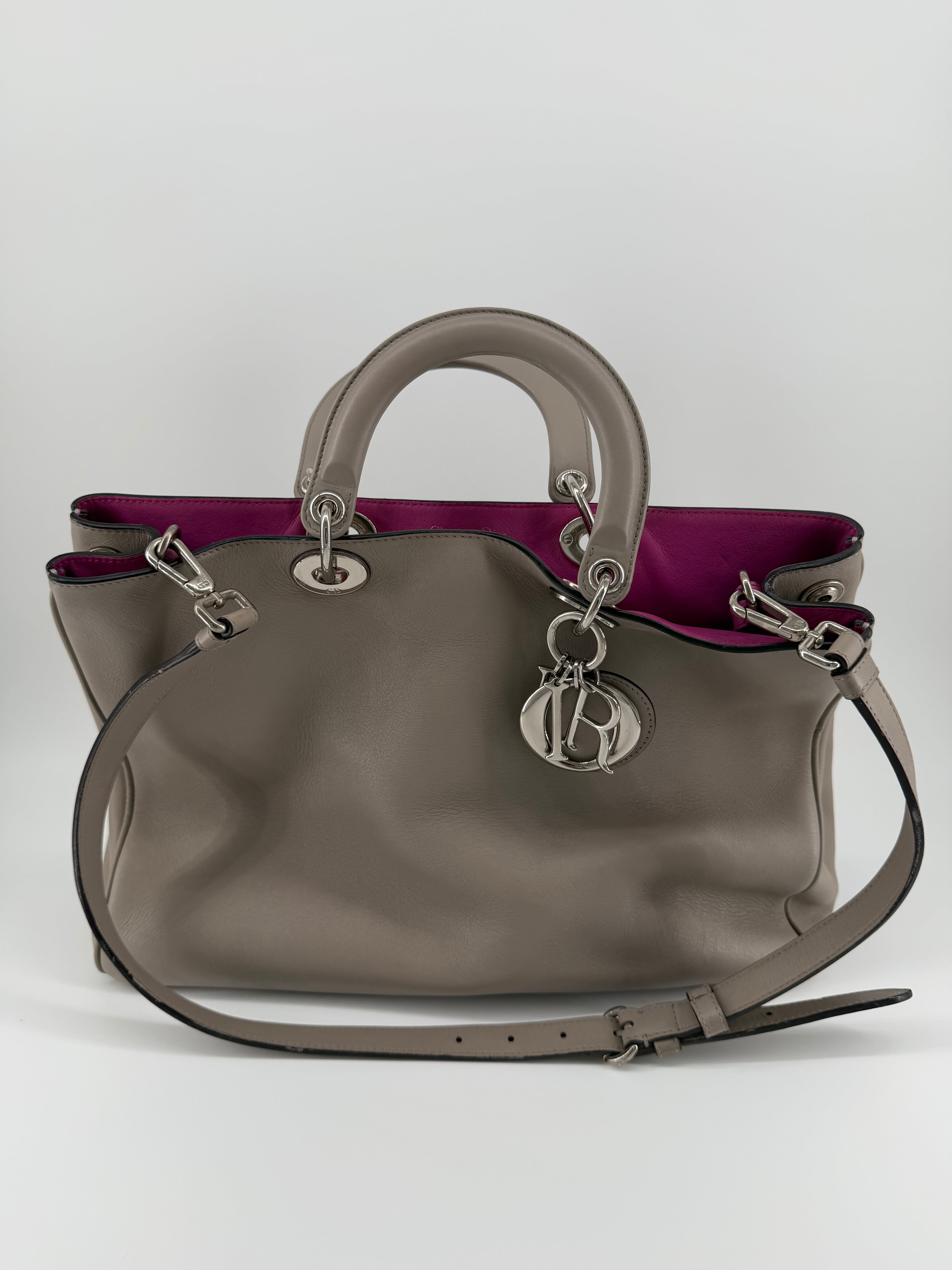 Christian Dior Large Diorissimo Gray Calfskin Tote Bag with Strap & Pouch