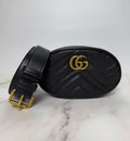 Gucci GG Marmont Matelassé Leather Belt Bag Black with Antique Gold Hardware