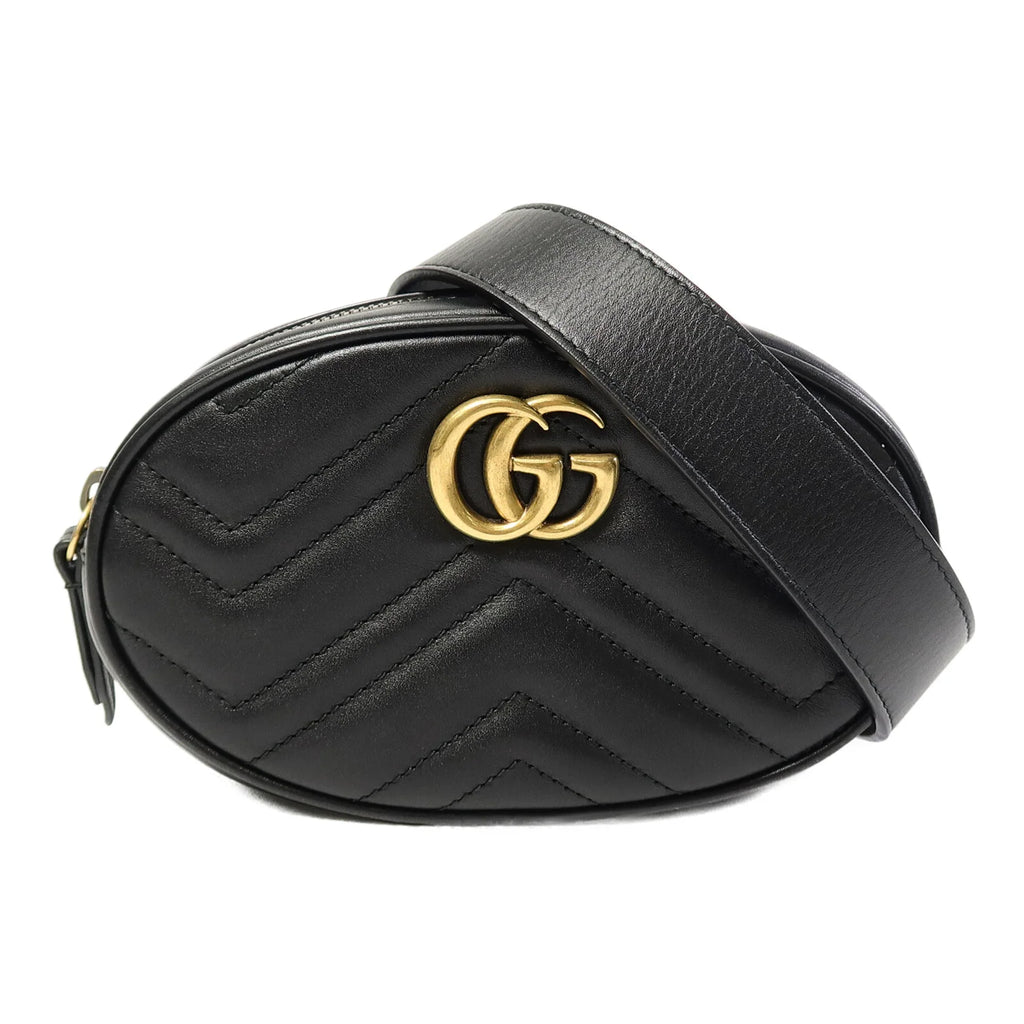Gucci GG Marmont Matelassé Leather Belt Bag Black with Antique Gold Hardware