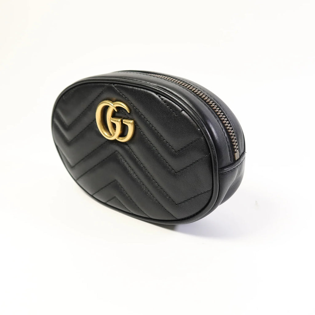 Gucci GG Marmont Matelassé Leather Belt Bag Black with Antique Gold Hardware