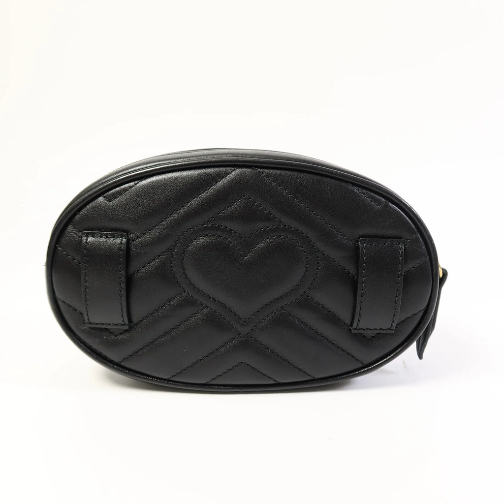 Gucci GG Marmont Matelassé Leather Belt Bag Black with Antique Gold Hardware