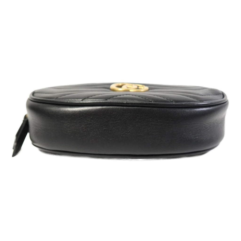 Gucci GG Marmont Matelassé Leather Belt Bag Black with Antique Gold Hardware