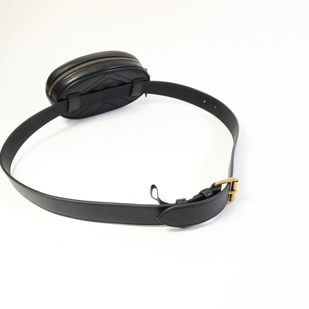 Gucci GG Marmont Matelassé Leather Belt Bag Black with Antique Gold Hardware