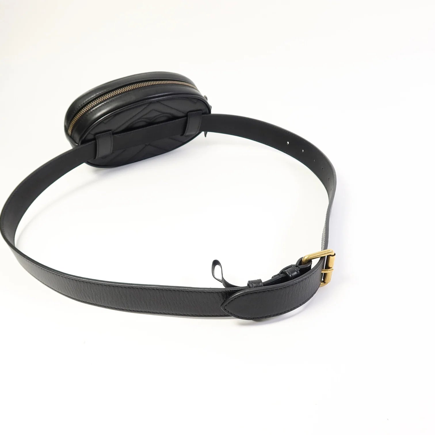 Gucci GG Marmont Matelassé Leather Belt Bag Black with Antique Gold Hardware