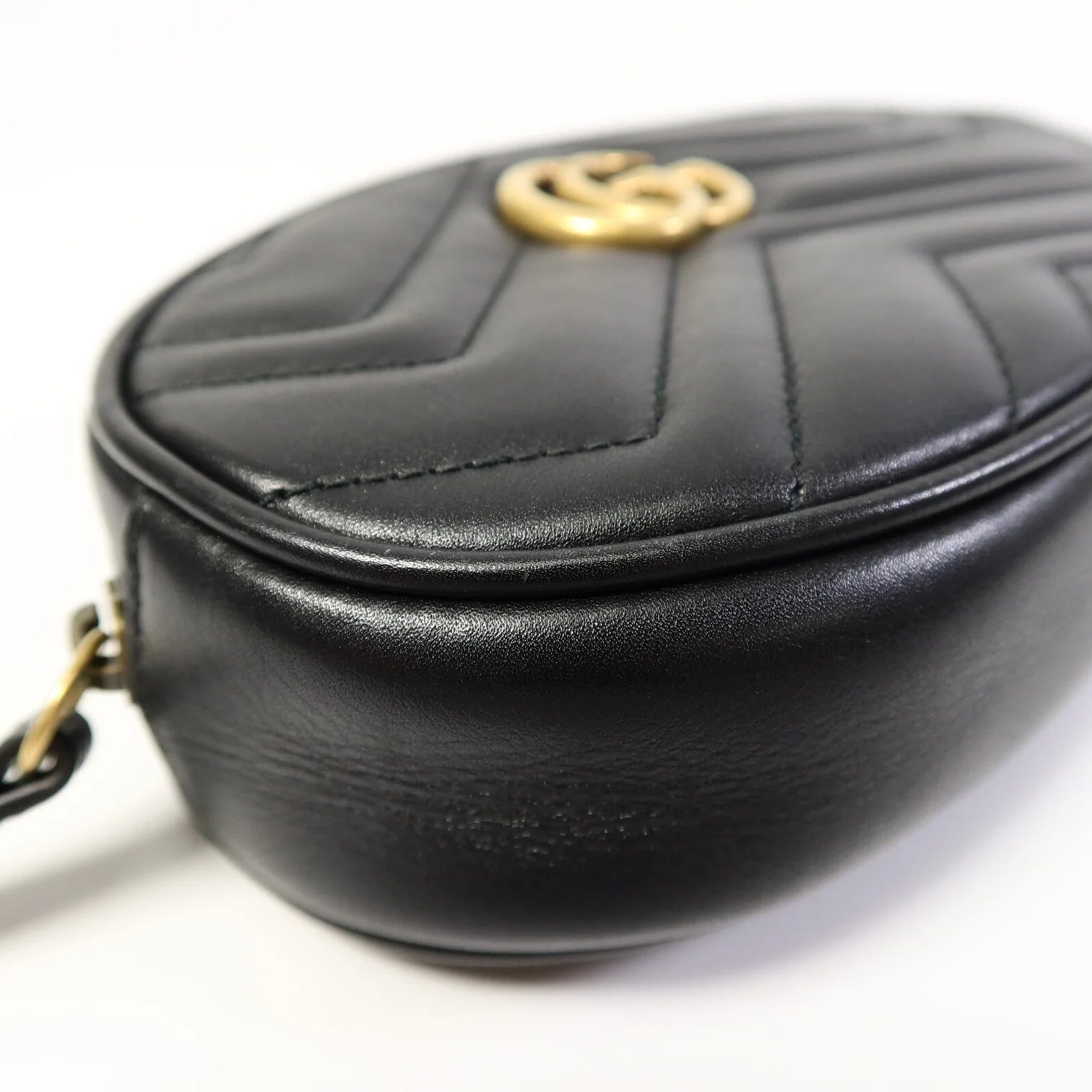 Gucci GG Marmont Matelassé Leather Belt Bag Black with Antique Gold Hardware