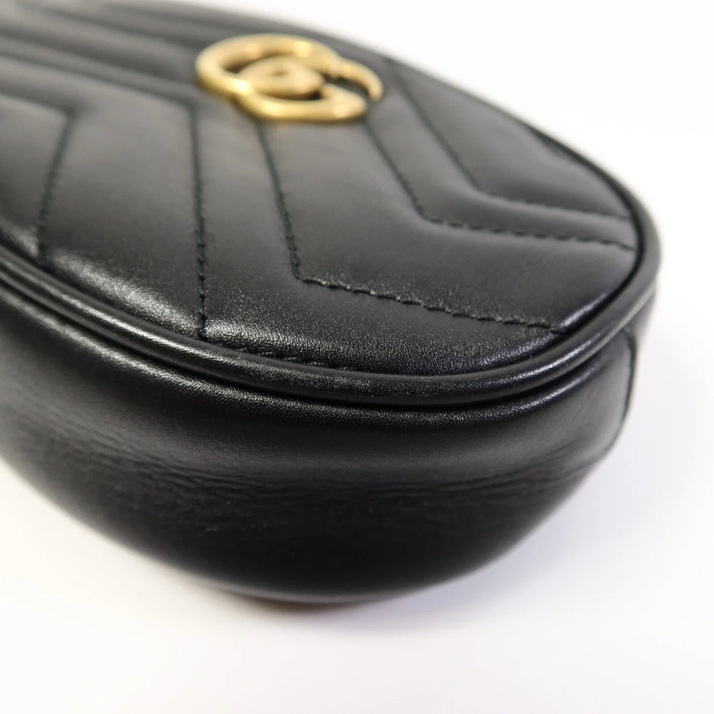 Gucci GG Marmont Matelassé Leather Belt Bag Black with Antique Gold Hardware