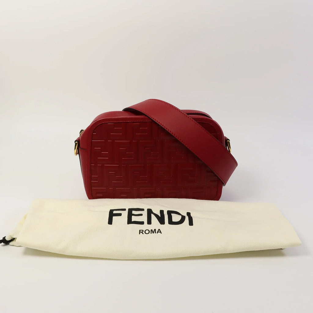 Fendi Red Embossed FF Leather Camera Case Crossbody Bag with Logo Strap