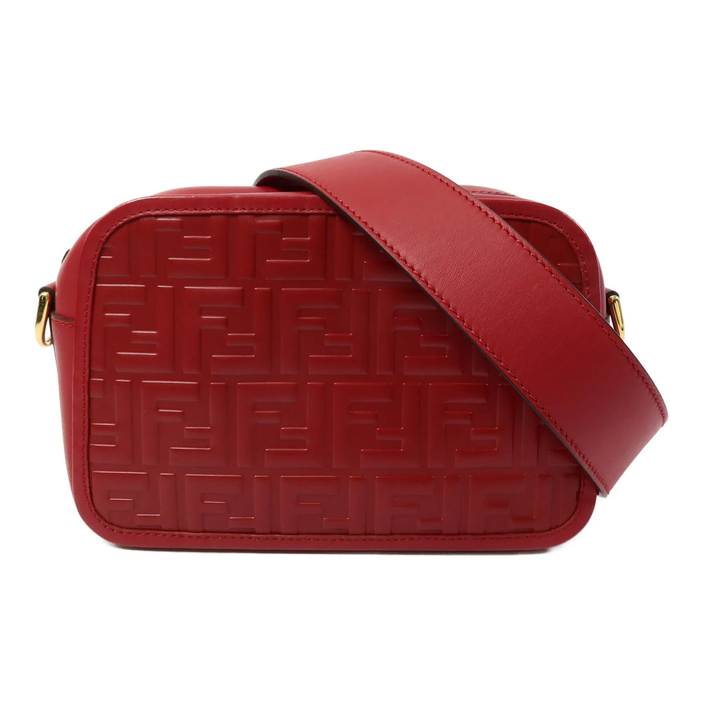Fendi Red Embossed FF Leather Camera Case Crossbody Bag with Logo Strap