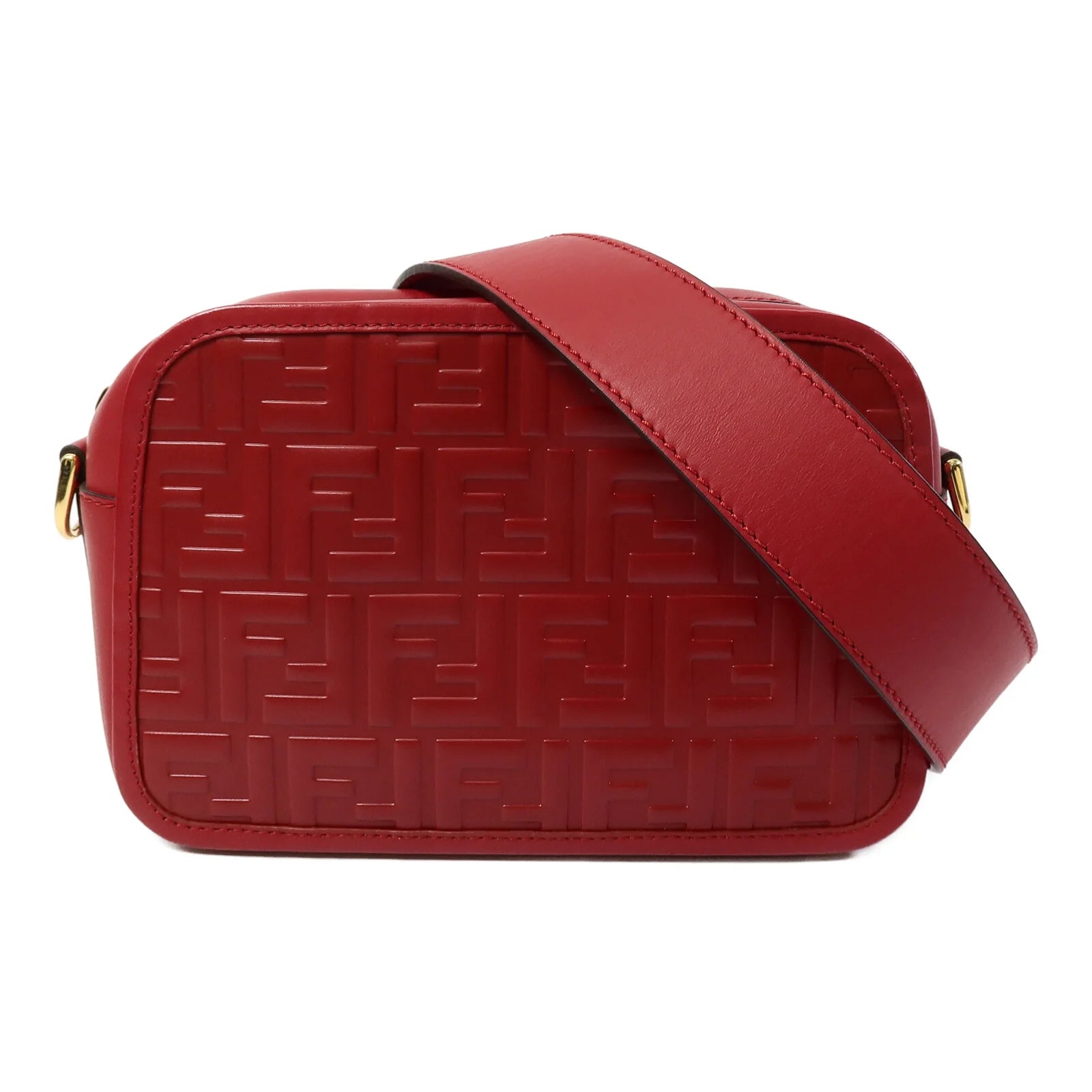 Fendi Red Embossed FF Leather Camera Case Crossbody Bag with Logo Strap