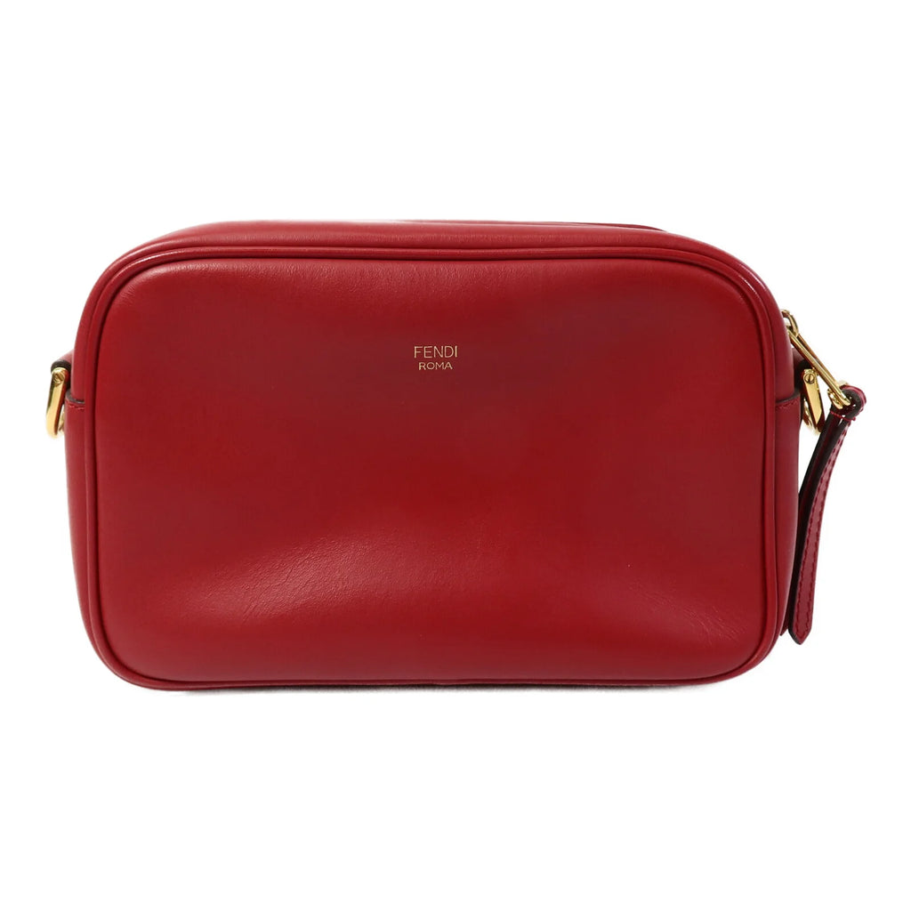 Fendi Red Embossed FF Leather Camera Case Crossbody Bag with Logo Strap