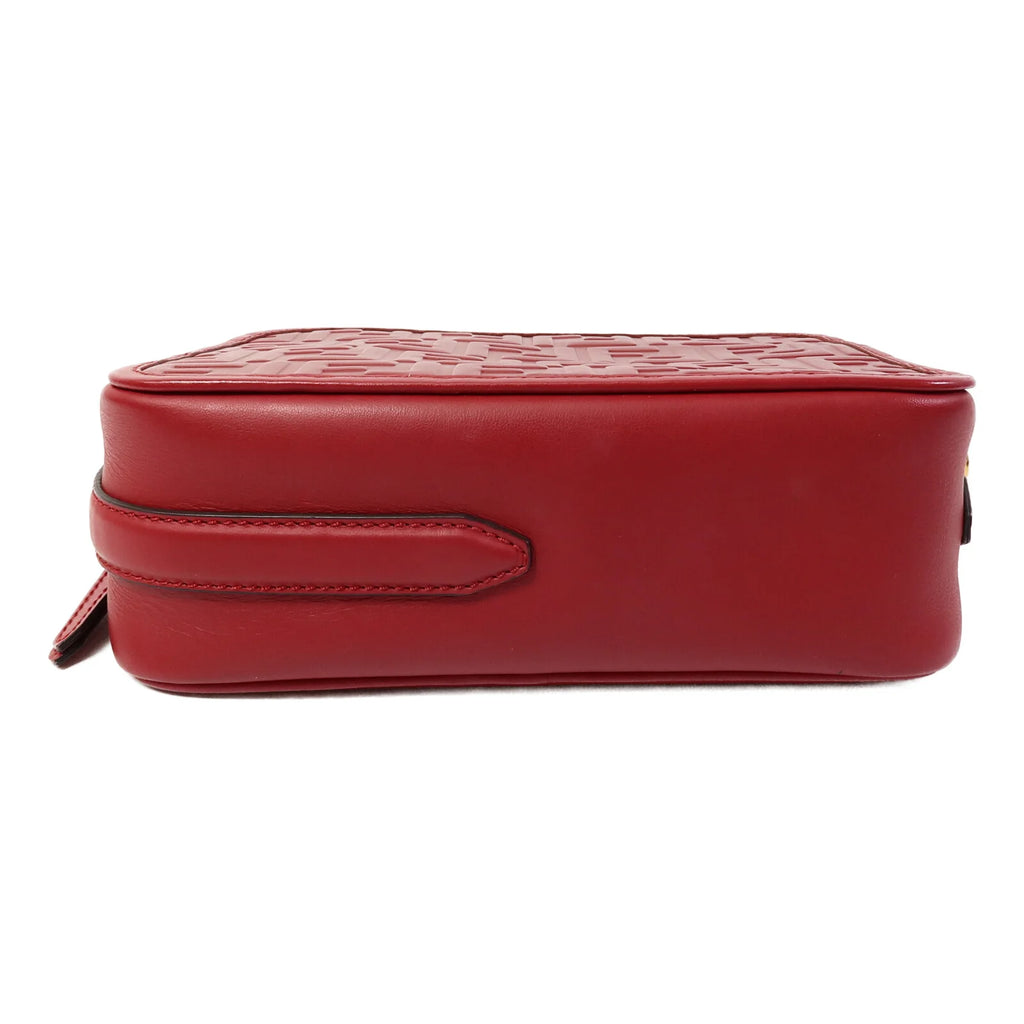 Fendi Red Embossed FF Leather Camera Case Crossbody Bag with Logo Strap